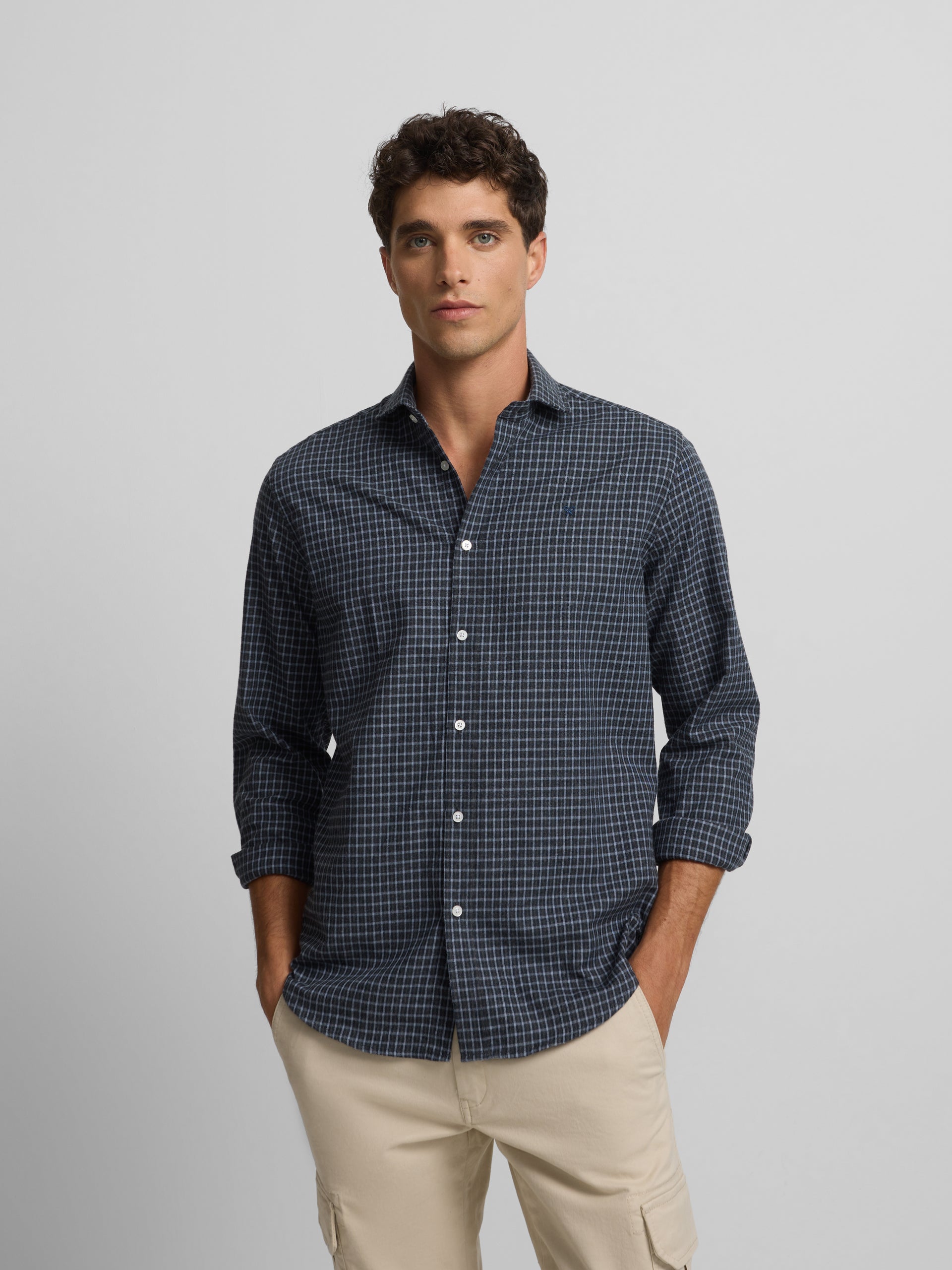 Camisa sport cuadro dark navy