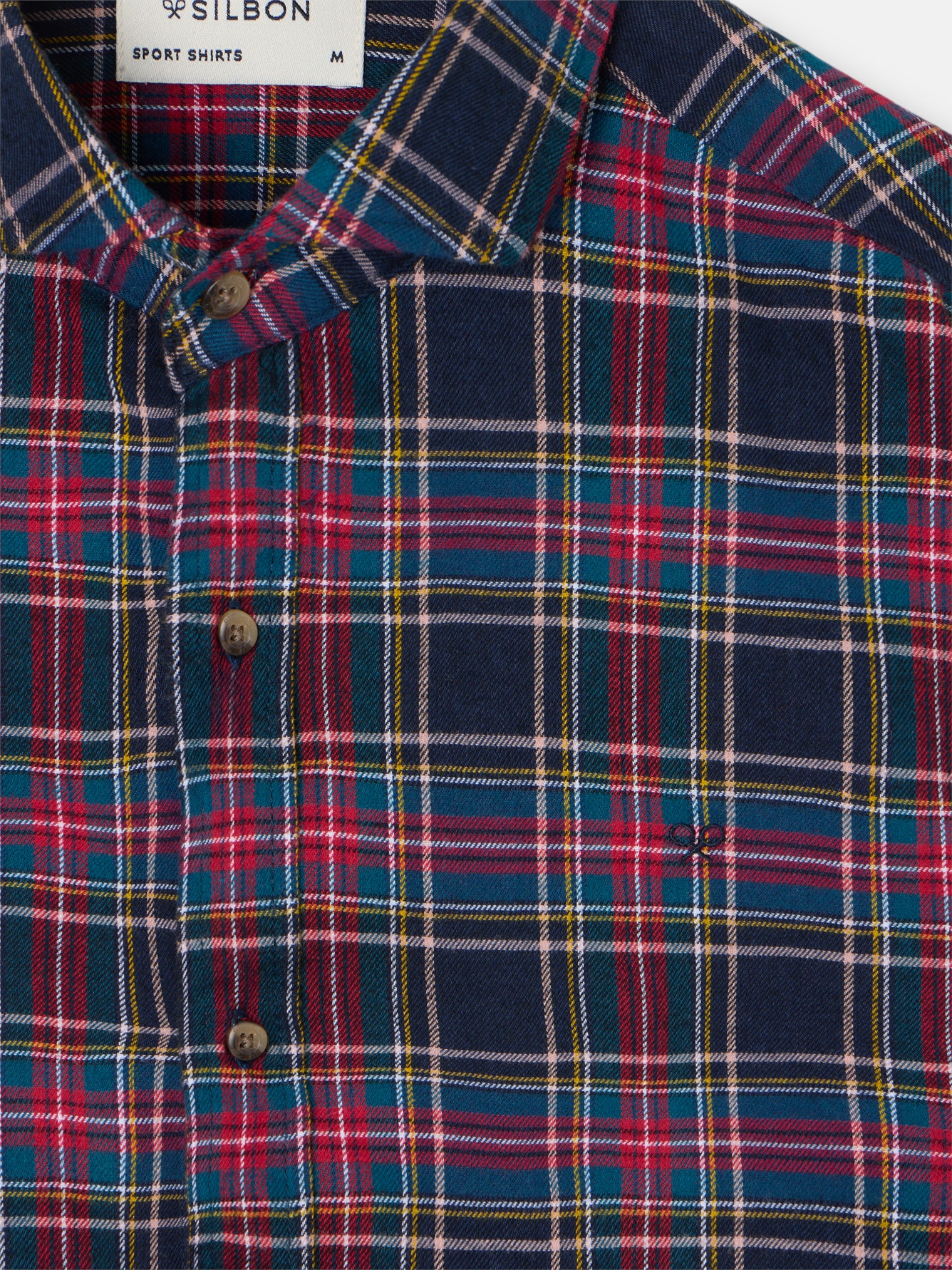 Two-tone tartan plaid sport shirt, blue and burgundy