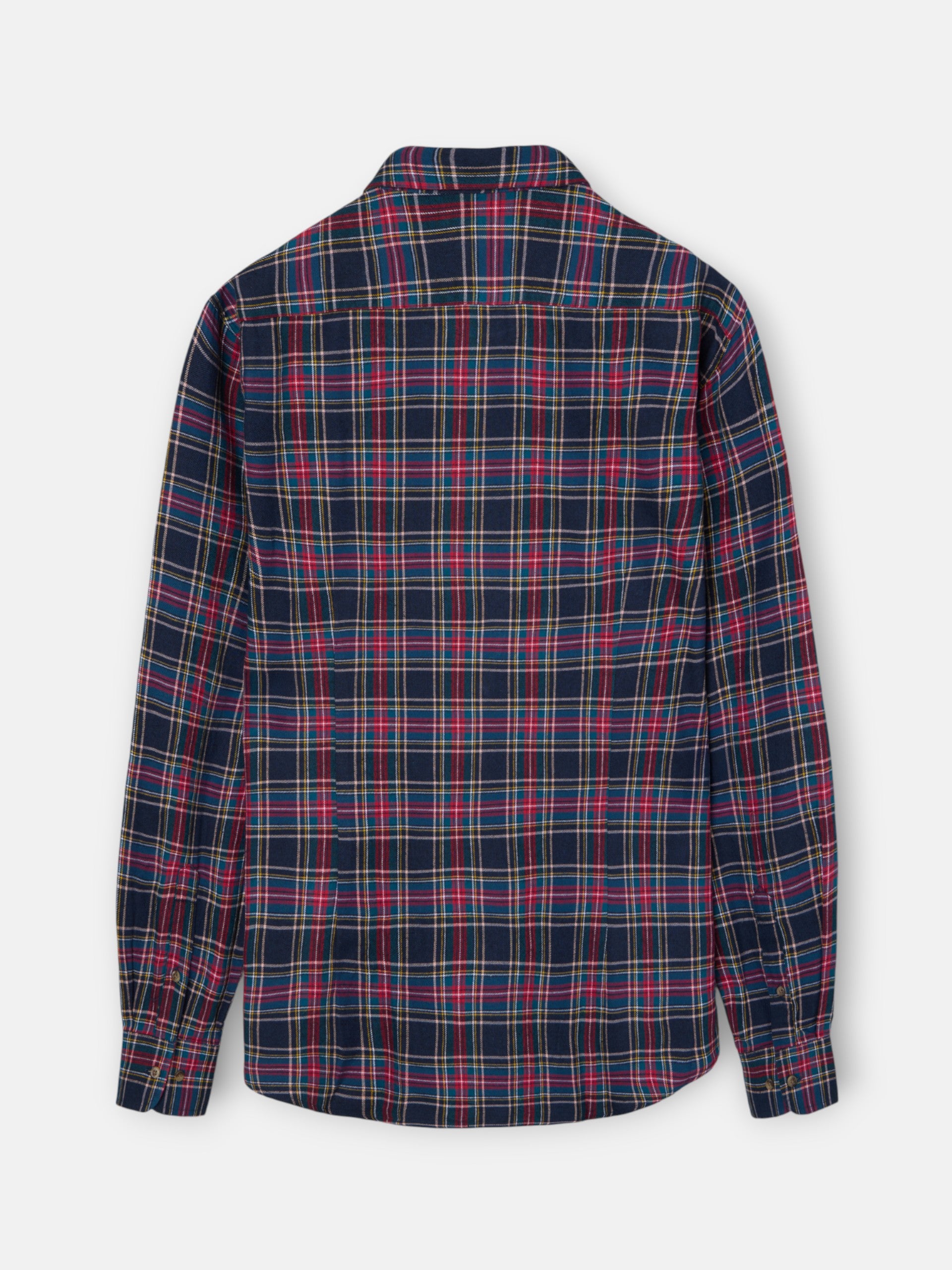 Two-tone tartan plaid sport shirt, blue and burgundy