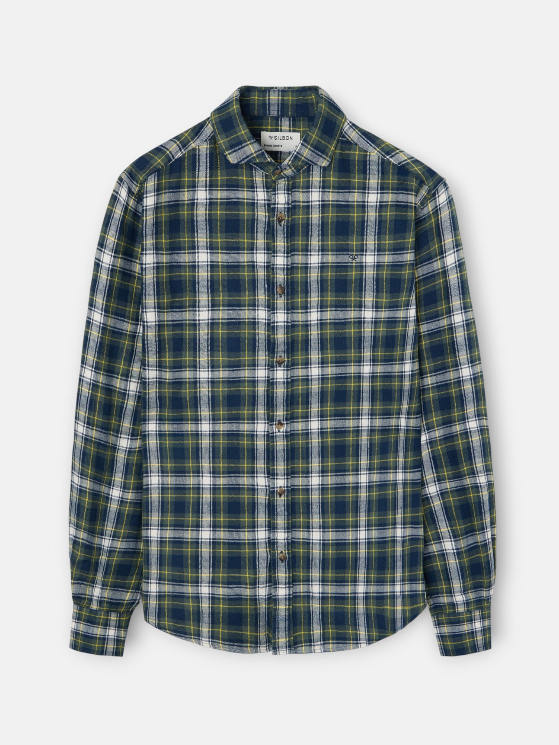 Blue and green two-tone tartan plaid sport shirt