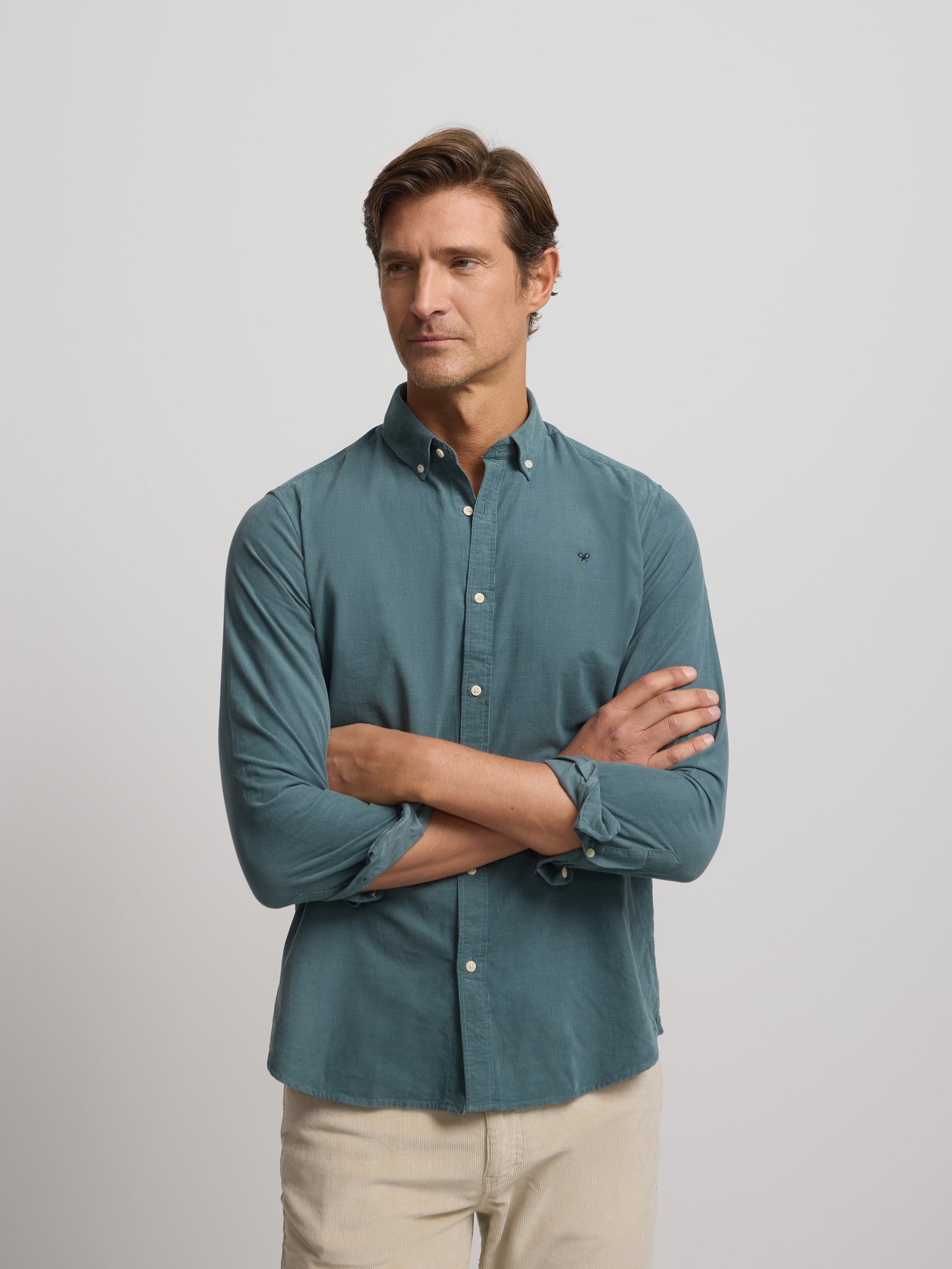 petrol blue corduroy sport shirt