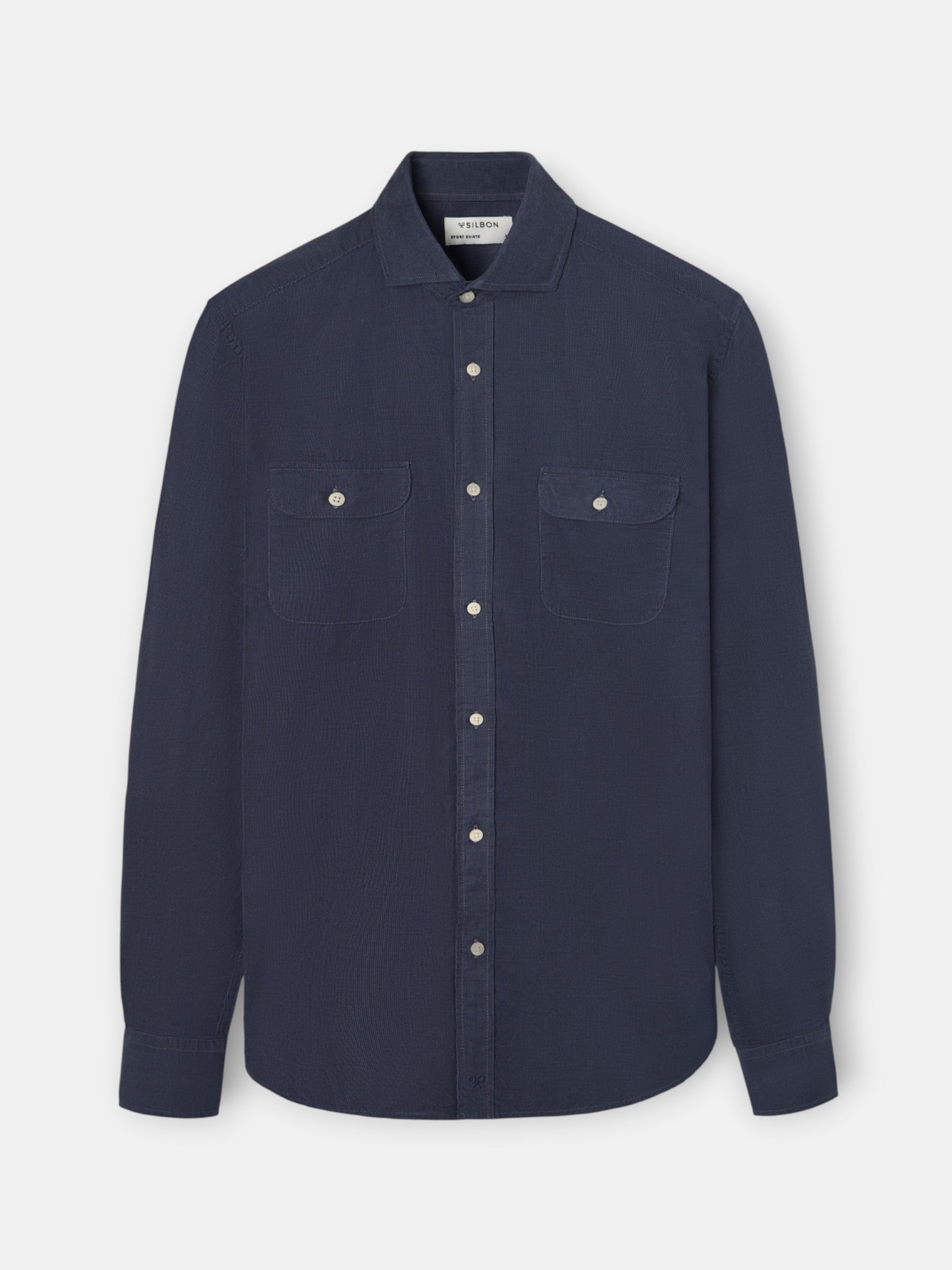Indigo blue corduroy sport shirt with pockets