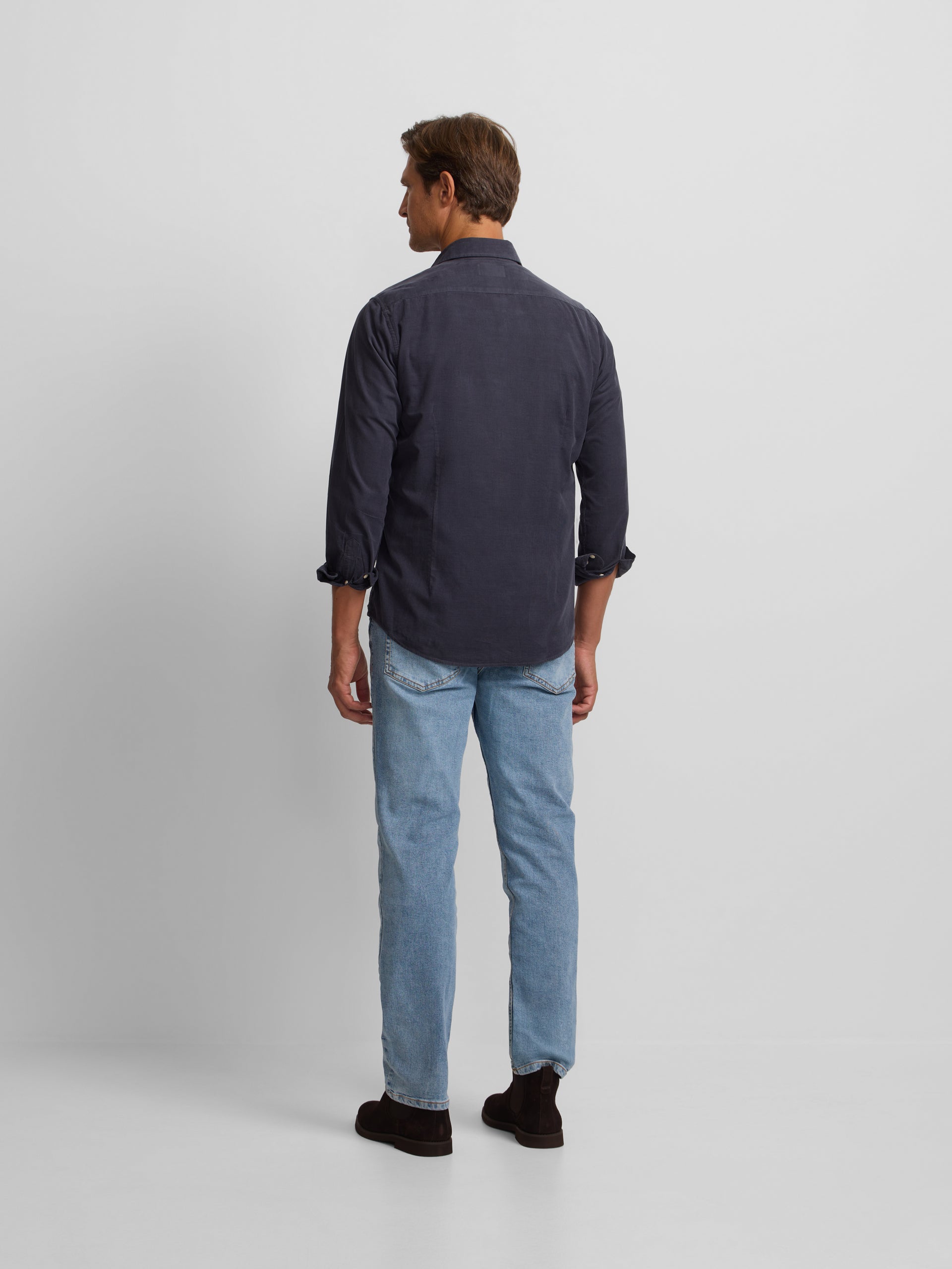 Indigo blue corduroy sport shirt with pockets