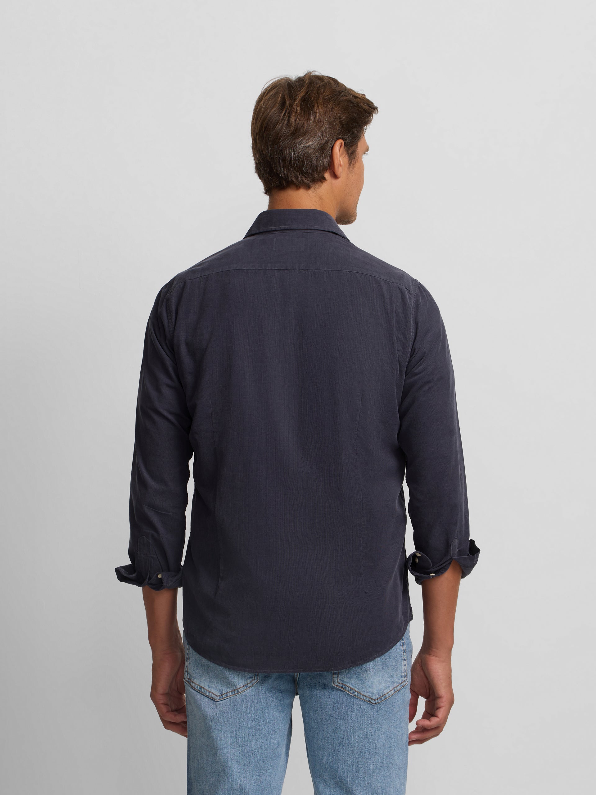 Indigo blue corduroy sport shirt with pockets