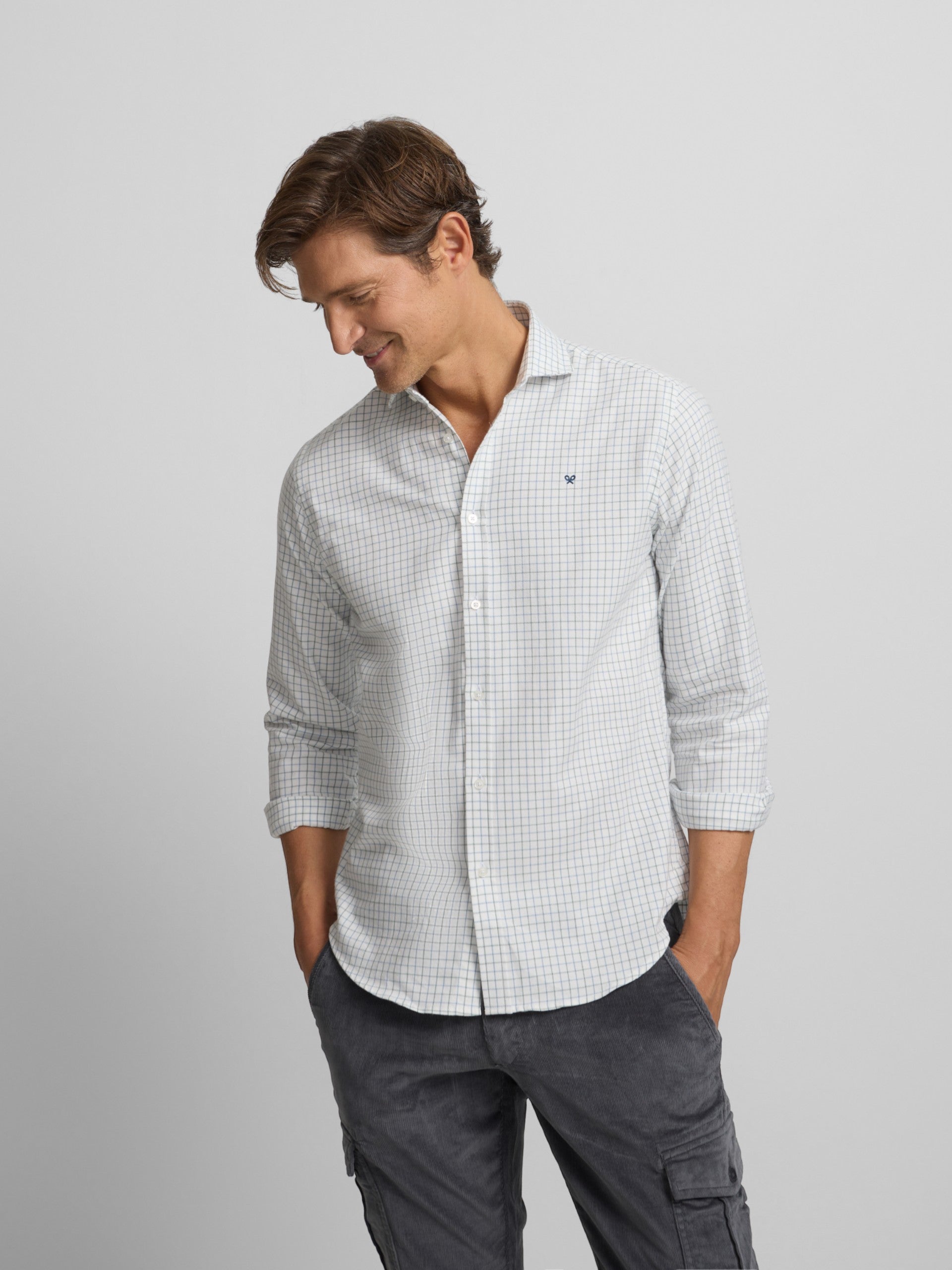 Chemise sport chaude, chemise à carreaux bleu chasseur et vert