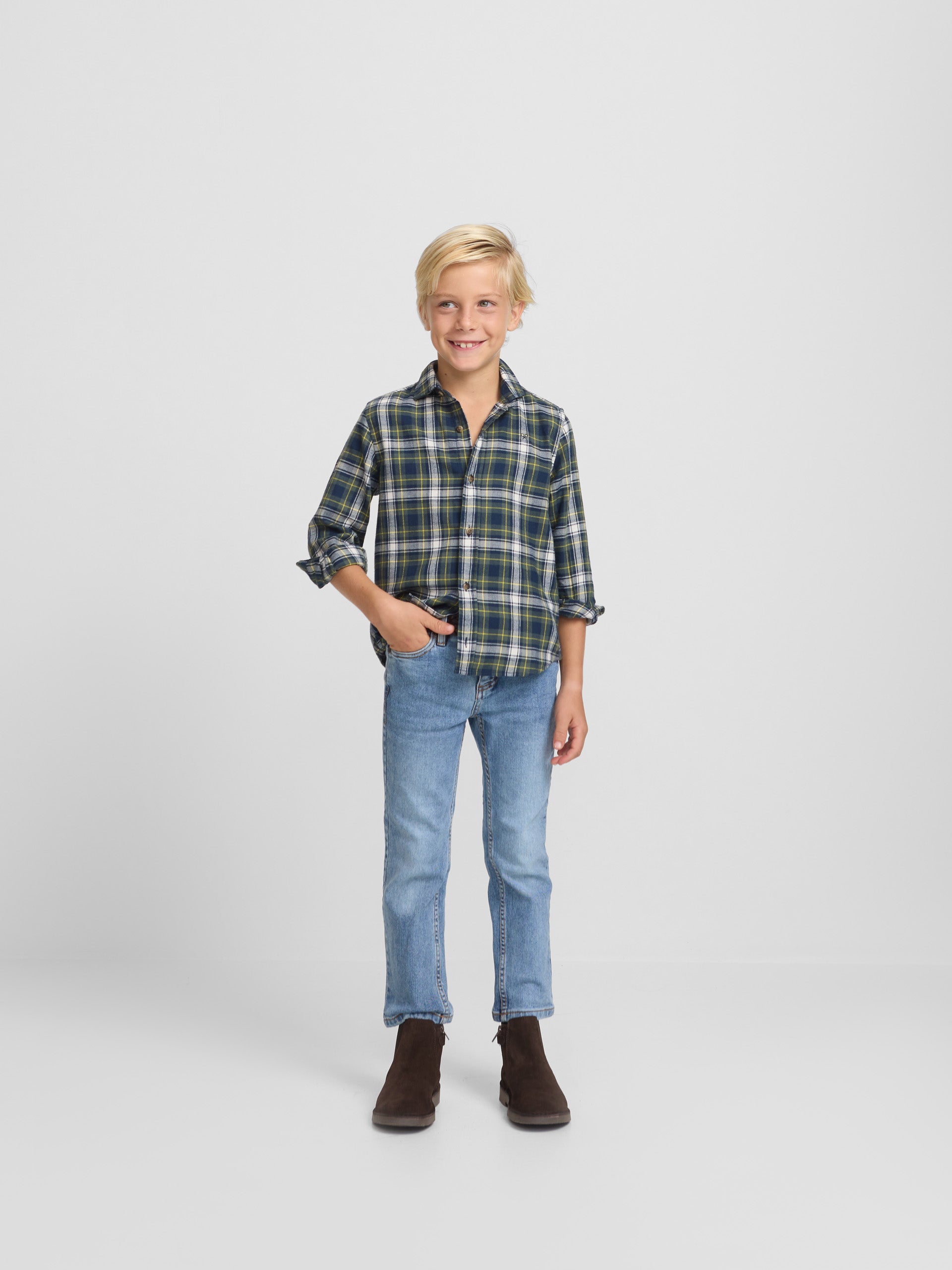 Camisa sport kids cuadro tartan bicolor azul verde