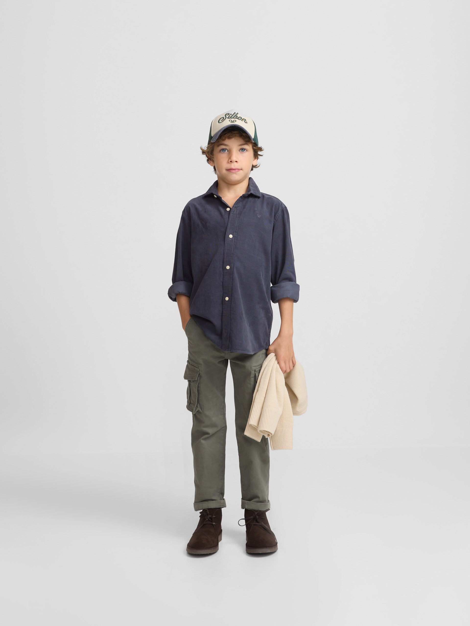 Indigo blue corduroy kids sport shirt