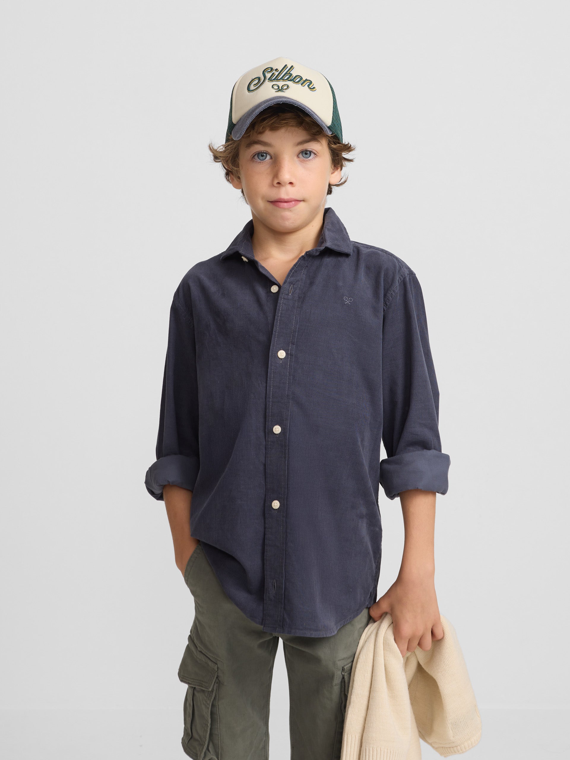 Indigo blue corduroy kids sport shirt