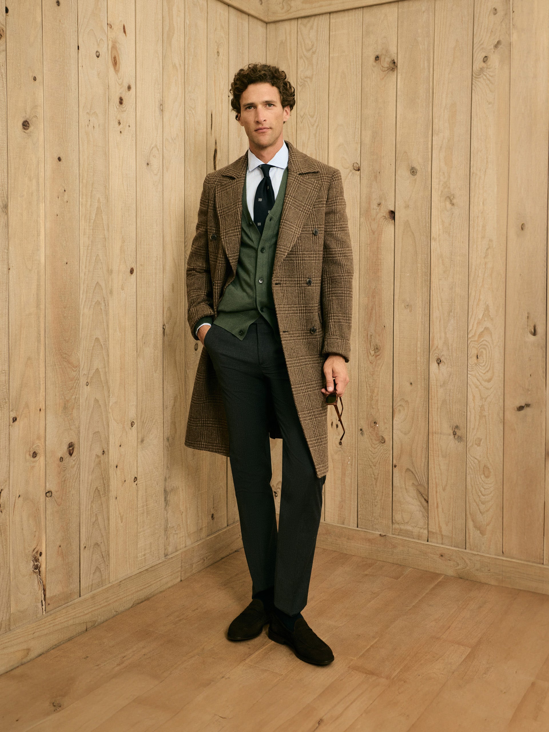 Brown Prince of Wales double-breasted coat