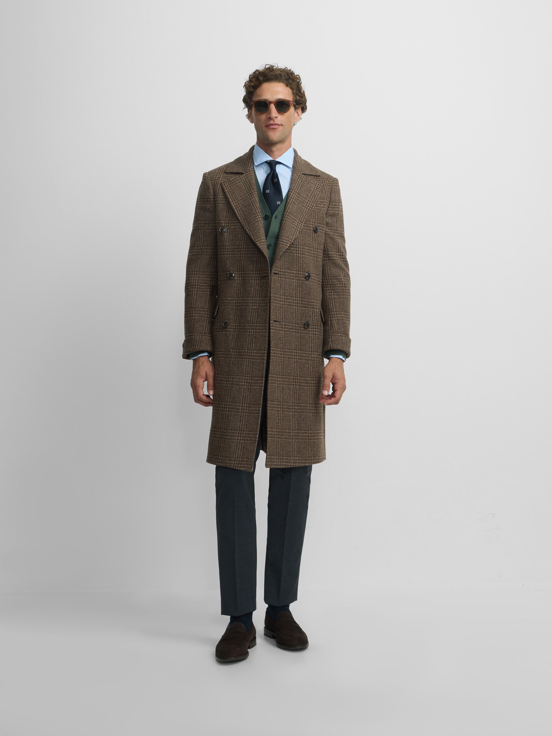 Brown Prince of Wales double-breasted coat