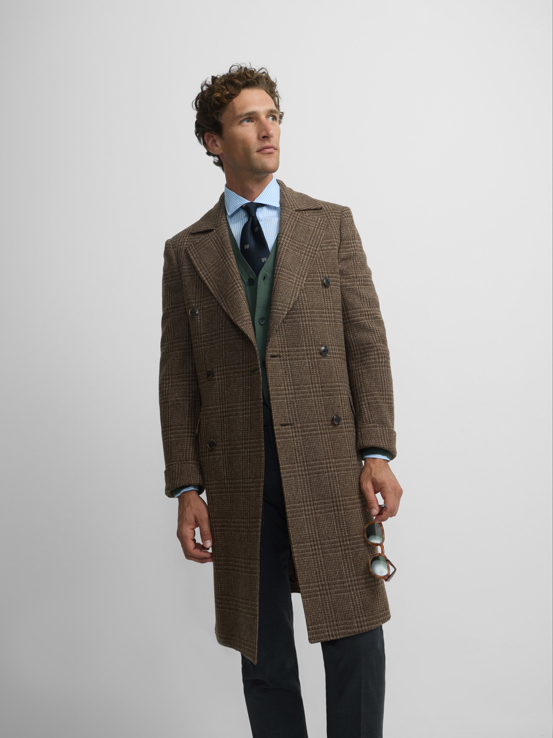 Brown Prince of Wales double-breasted coat