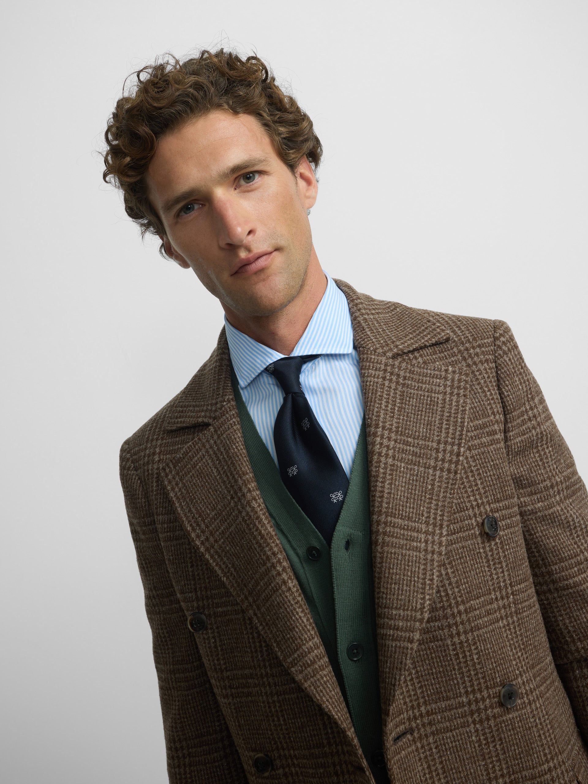 Brown Prince of Wales double-breasted coat