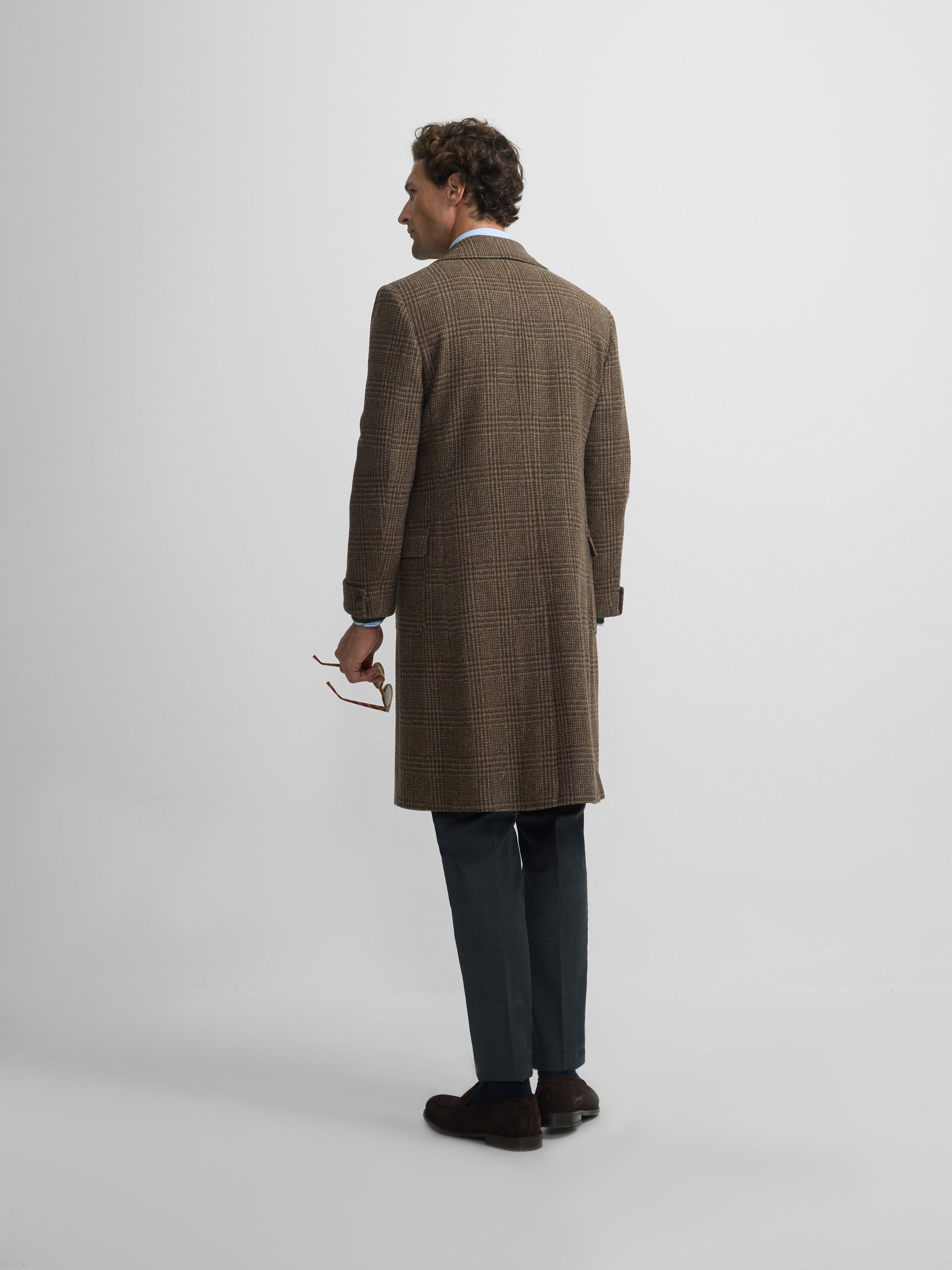 Brown Prince of Wales double-breasted coat