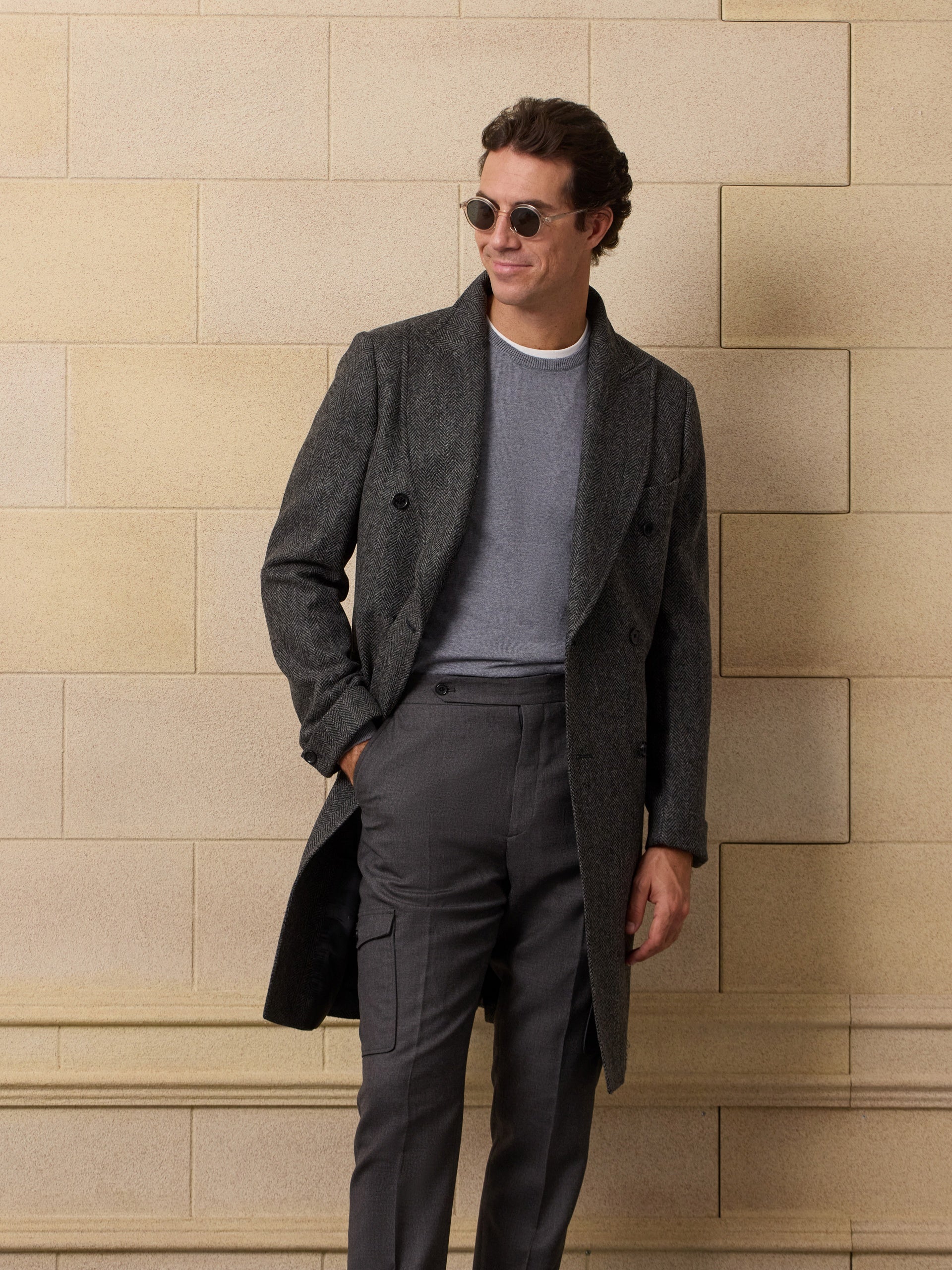 Unique grey herringbone coat