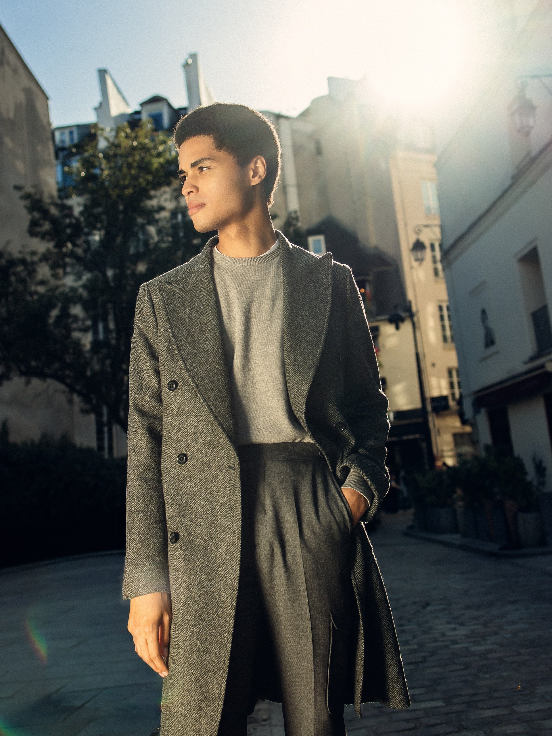 Unique grey herringbone coat