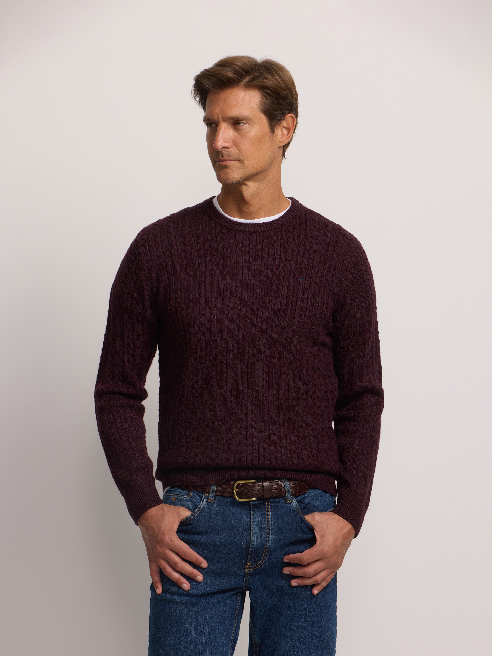 Classic burgundy cable knit sweater