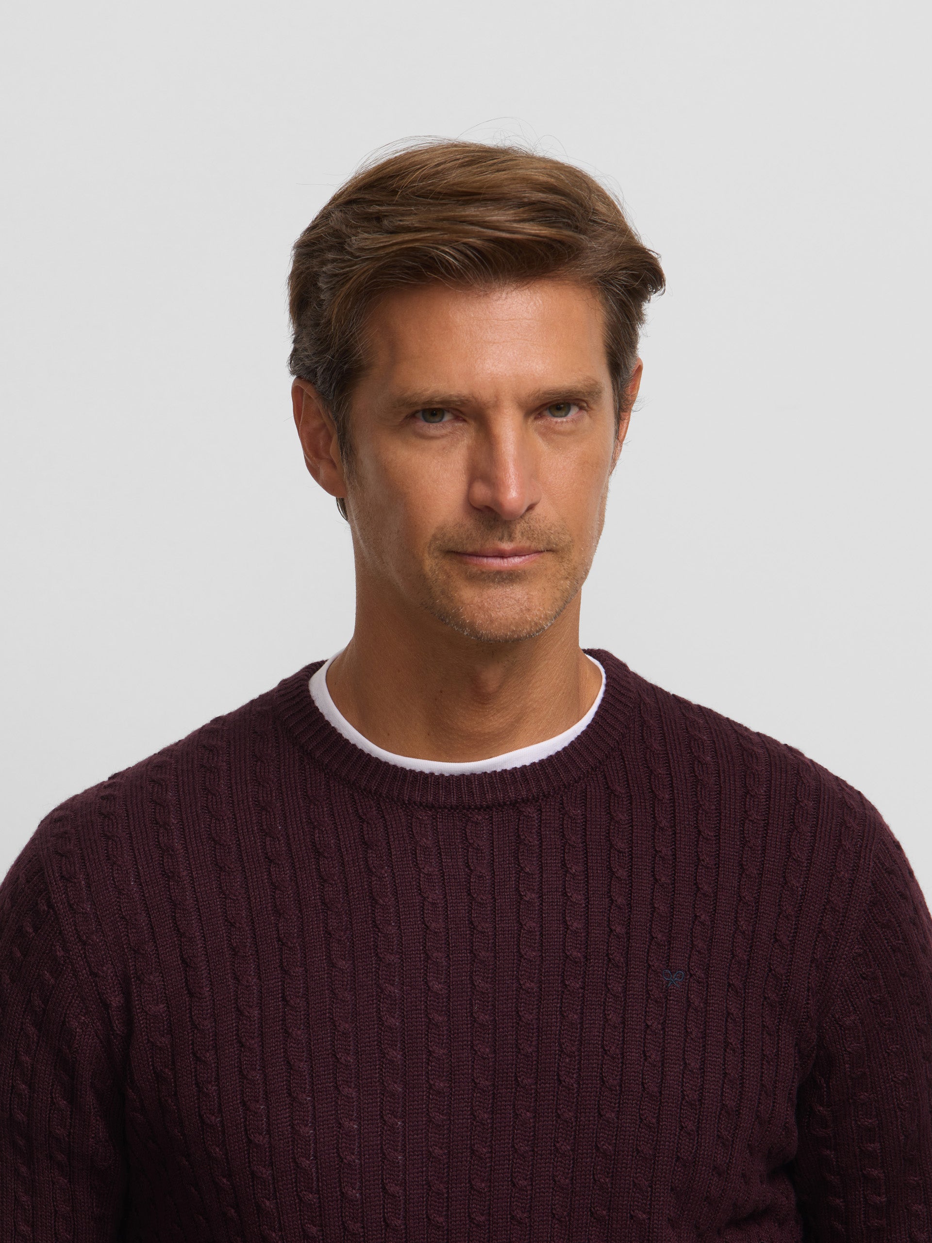 Classic burgundy cable knit sweater