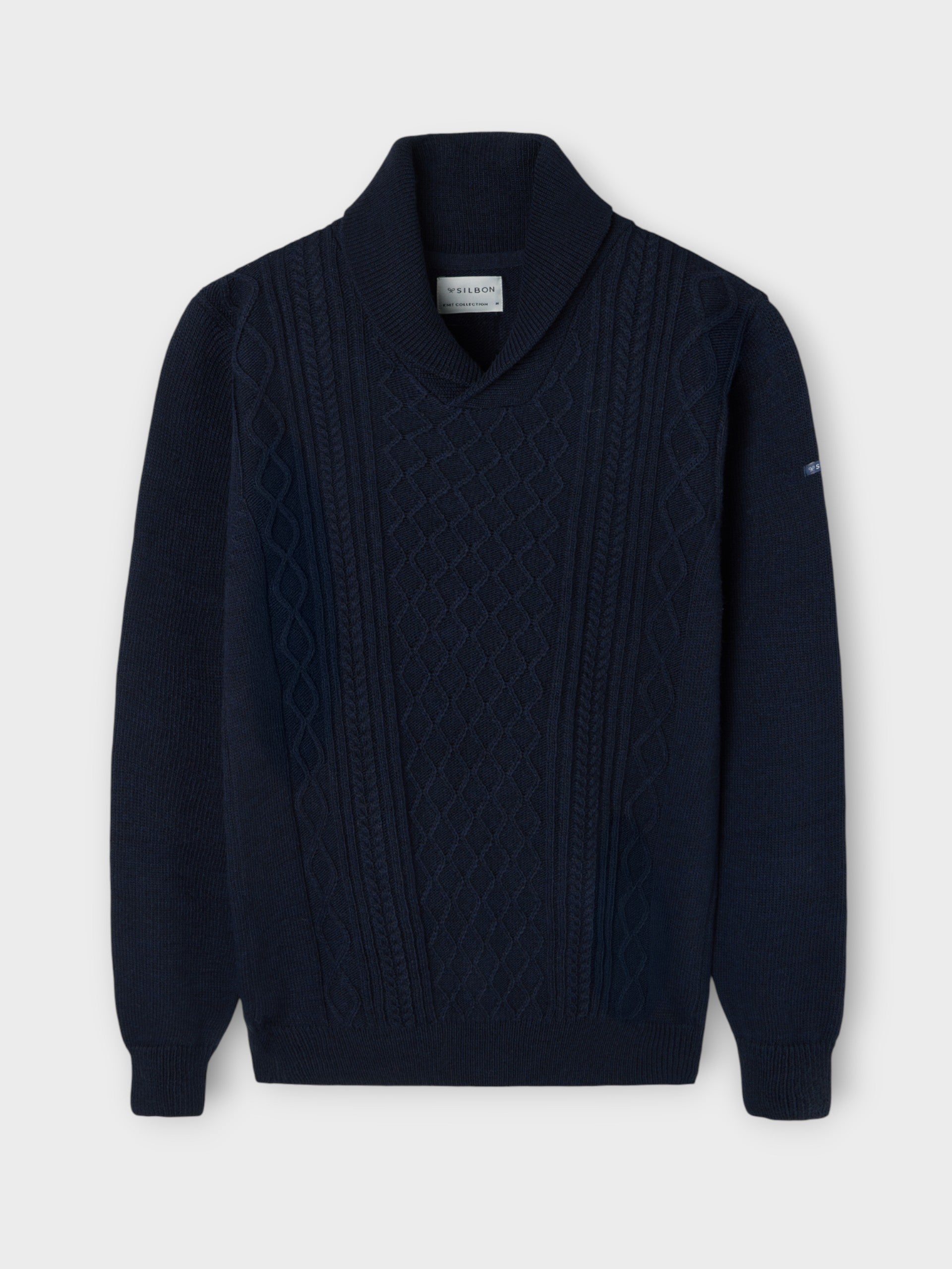 Navy blue shawl collar sweater