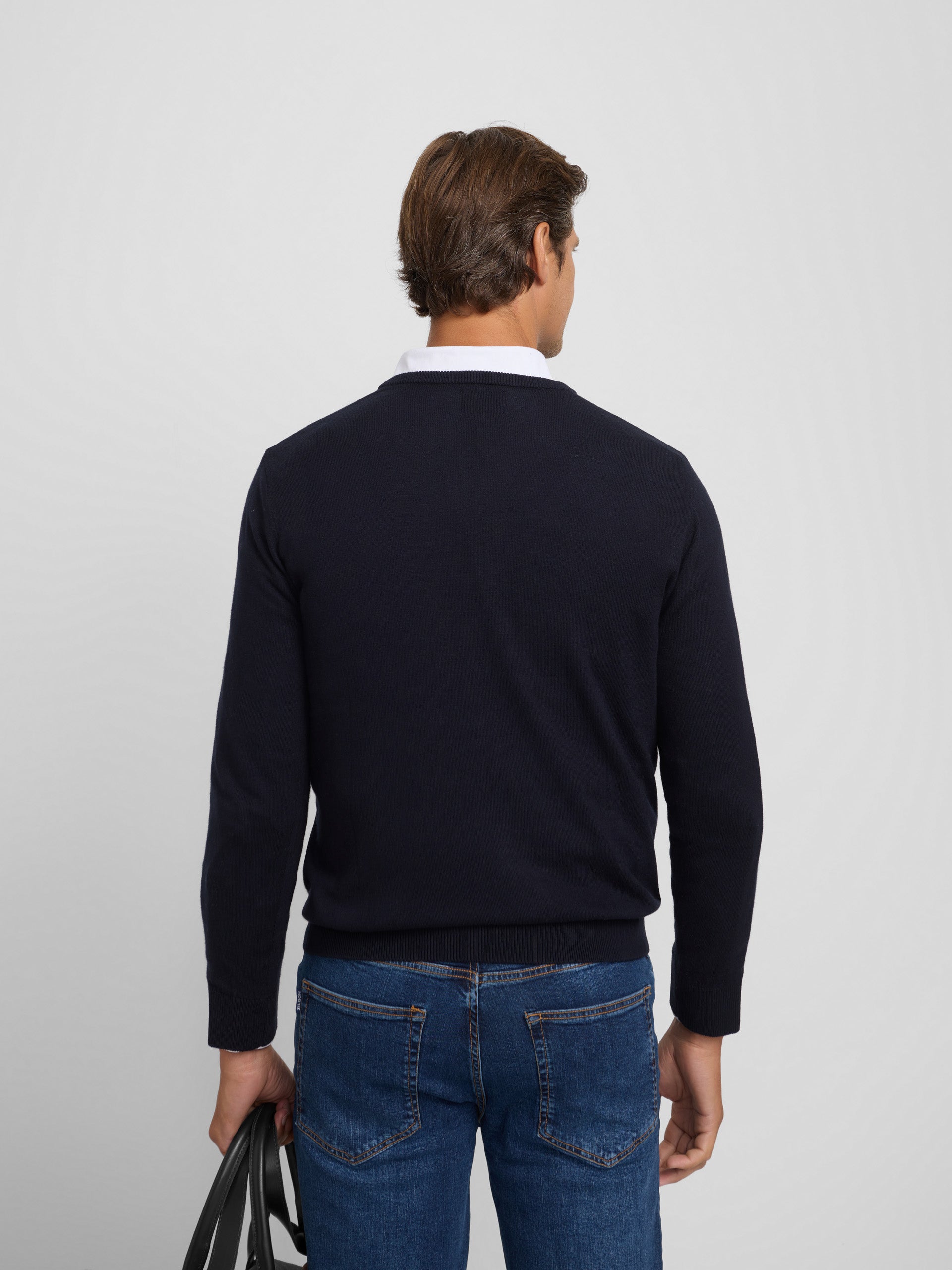 Pull col V rétro bleu marine