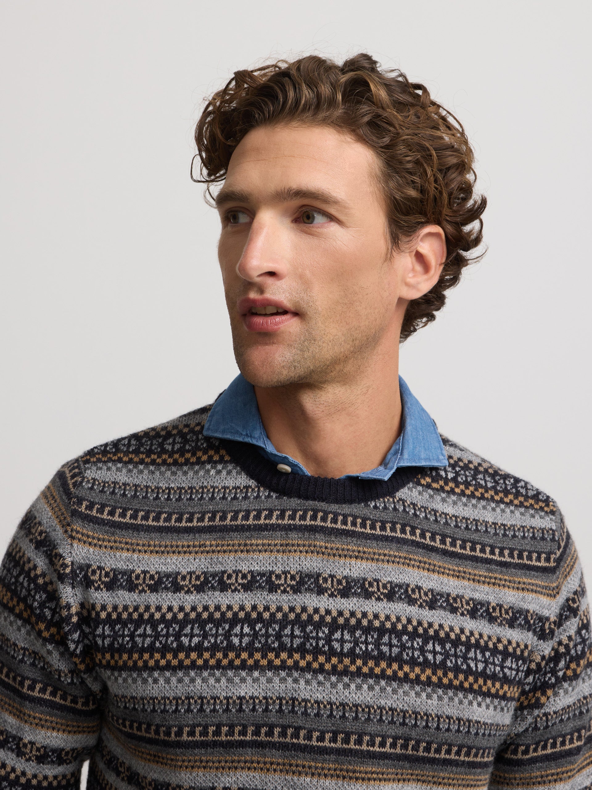 jersey jacquard ethnique bleu