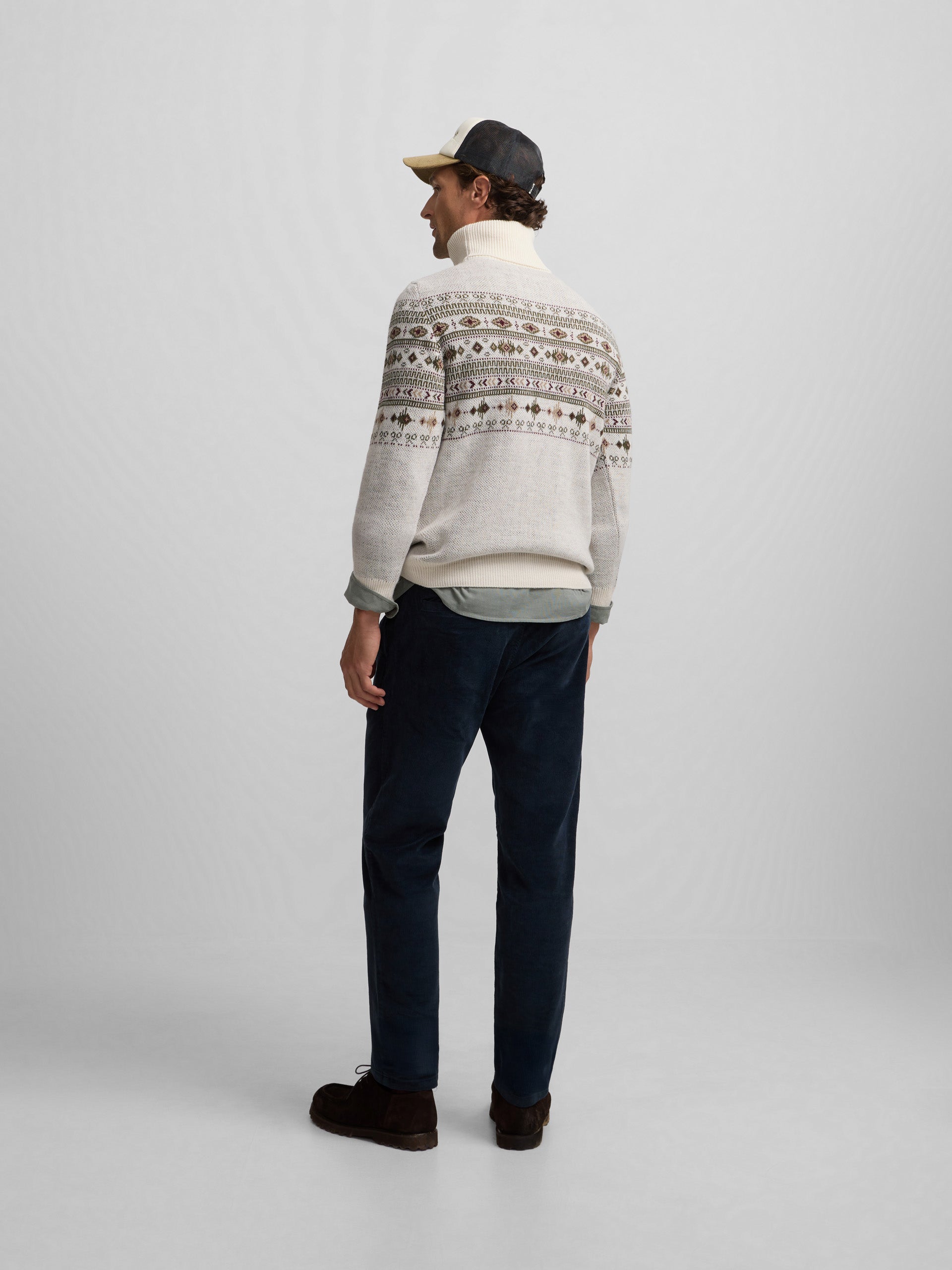 Pull à col roulé jacquard beige clair