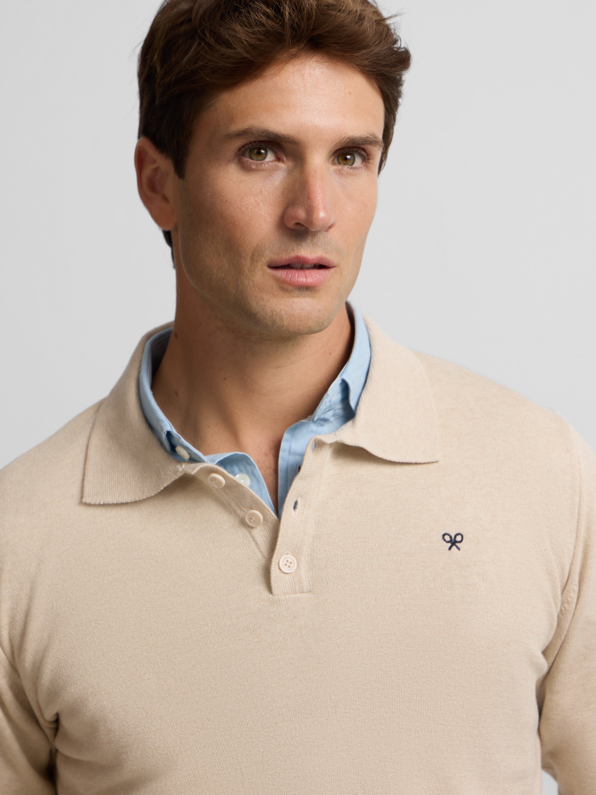 Pull col polo beige