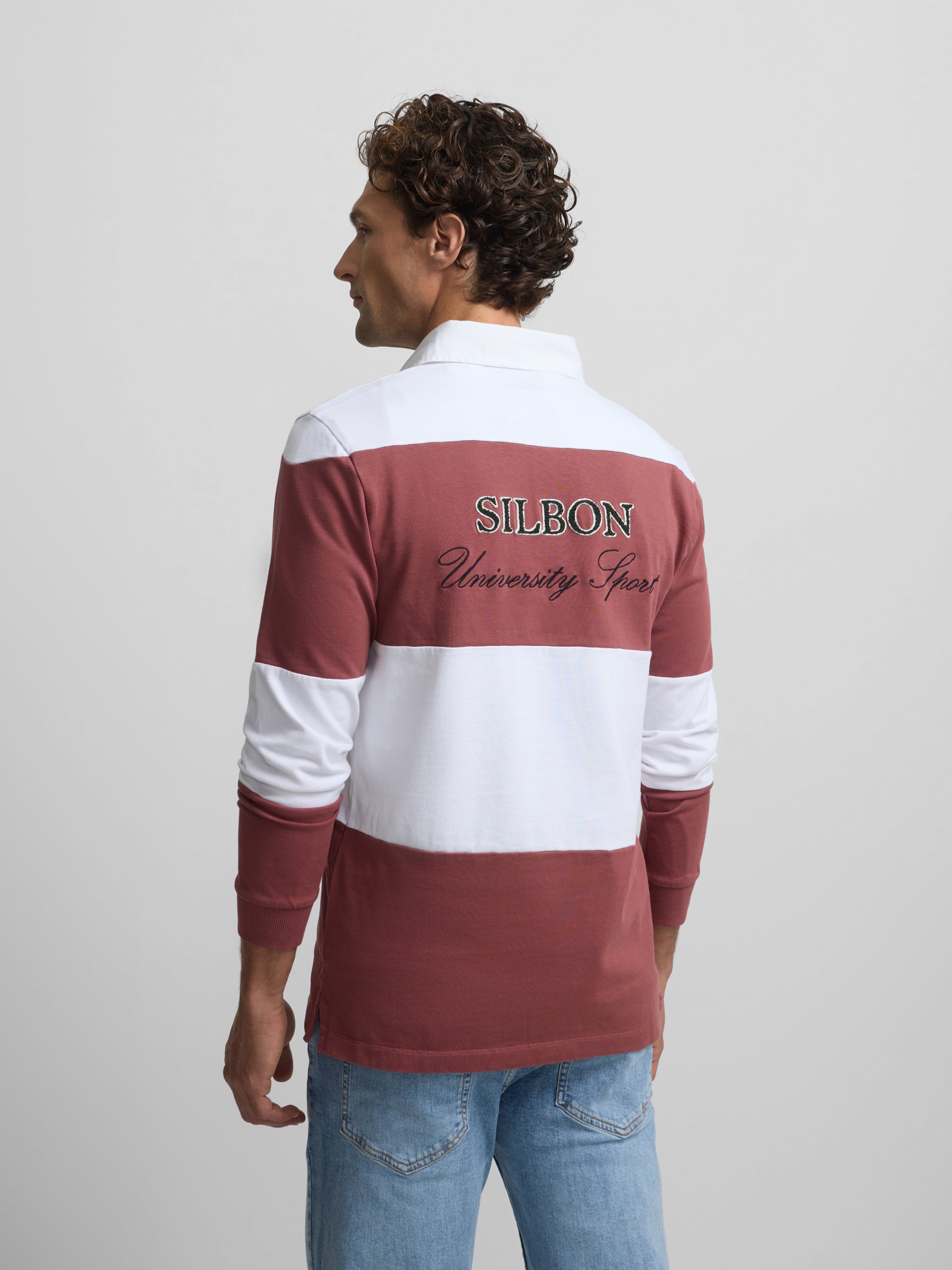 Classic rugby polo with burgundy stripes