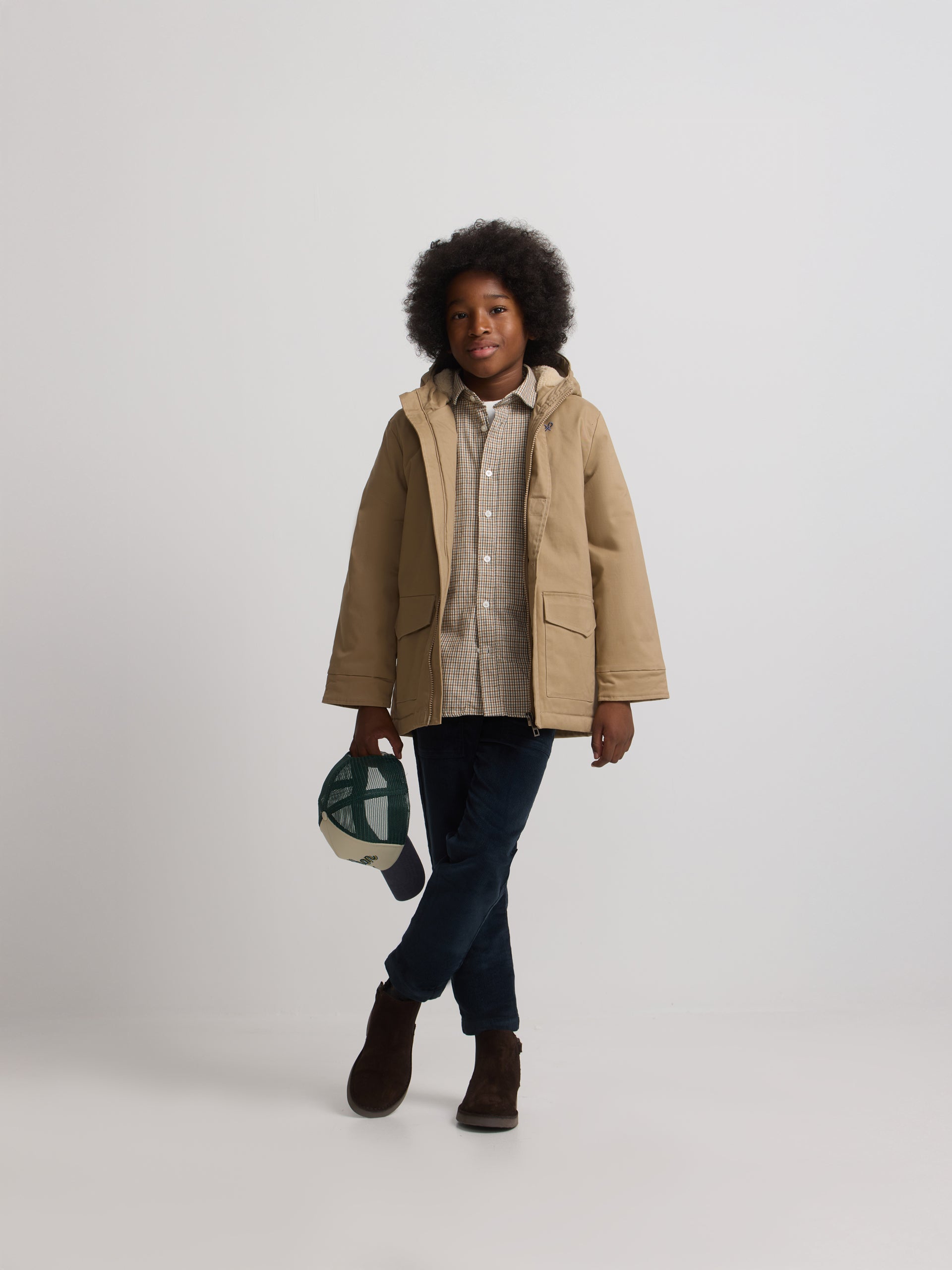Abrigo kids capucha bolsillos beige medio