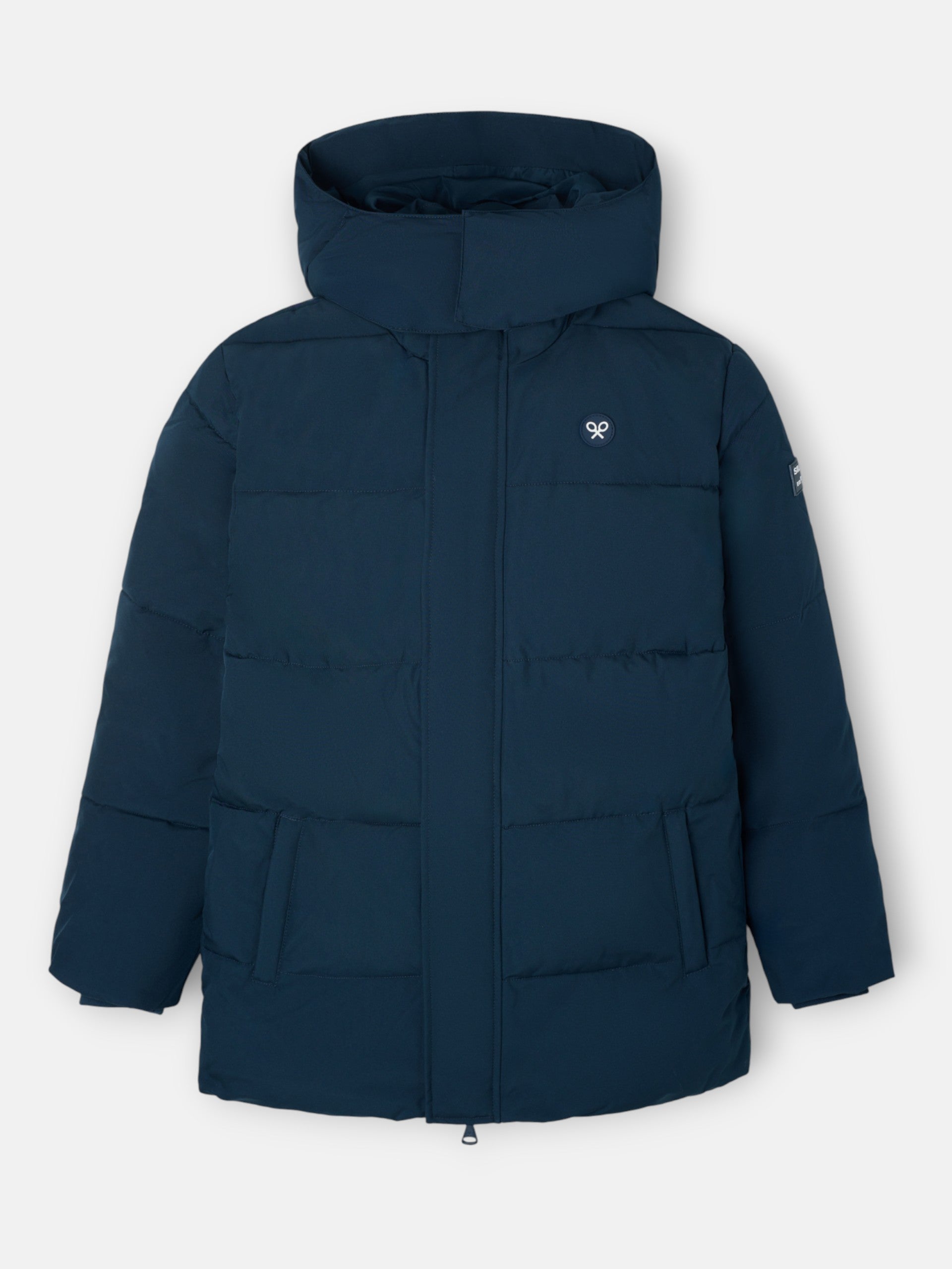 Long padded coat for kids in navy blue
