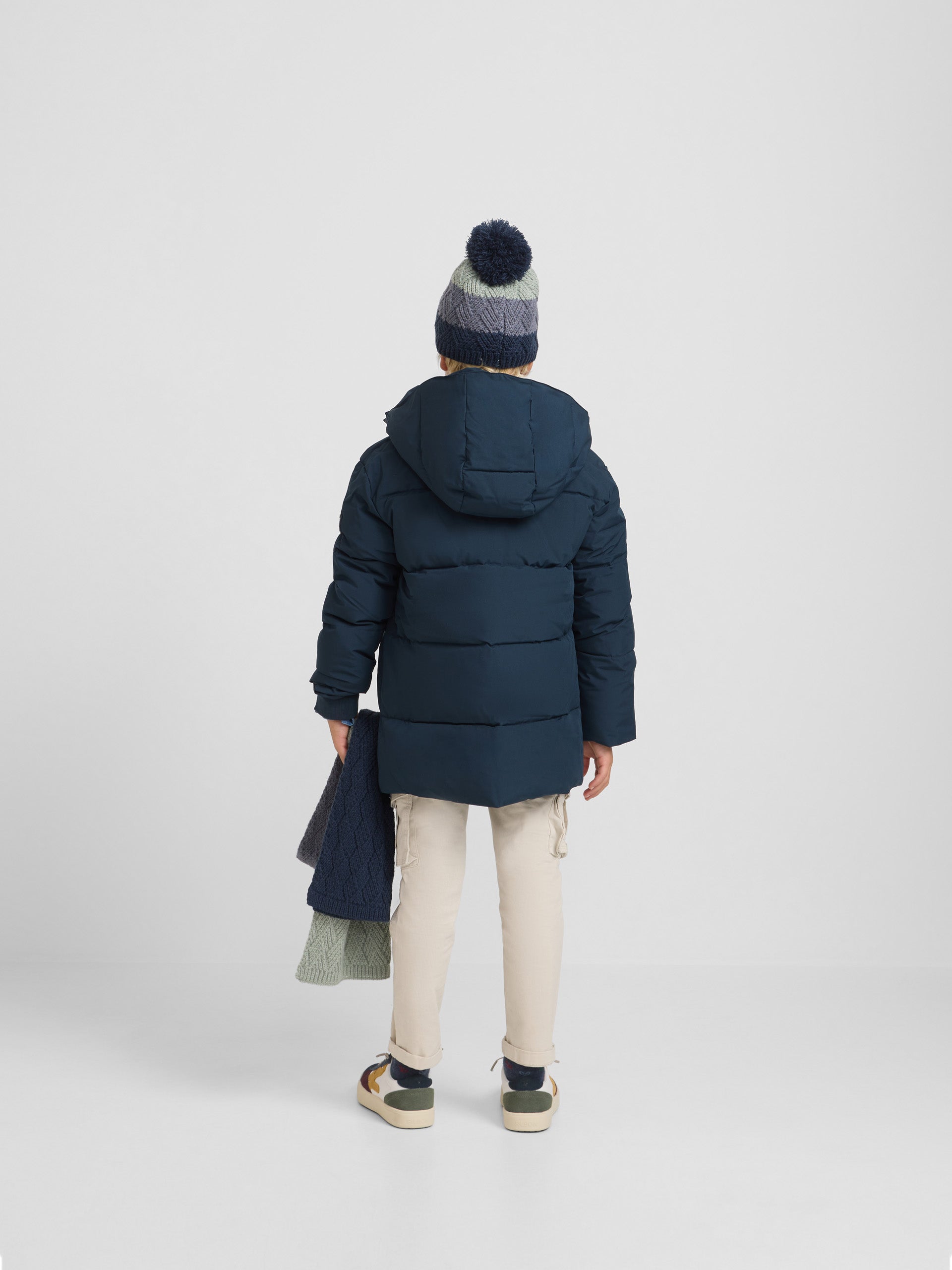 Long padded coat for kids in navy blue