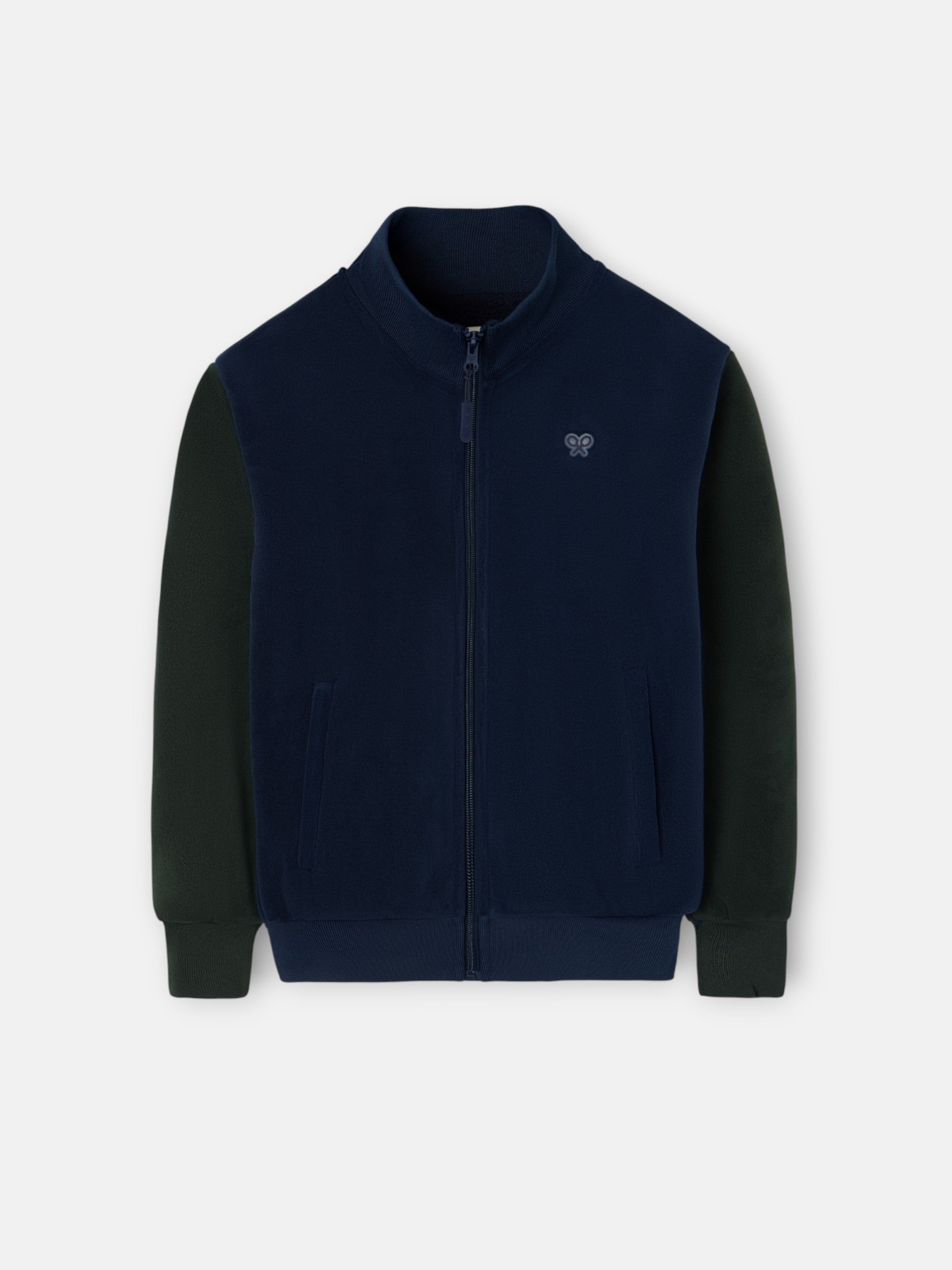 Kids' fantasy fleece jacket with navy blue sleeves