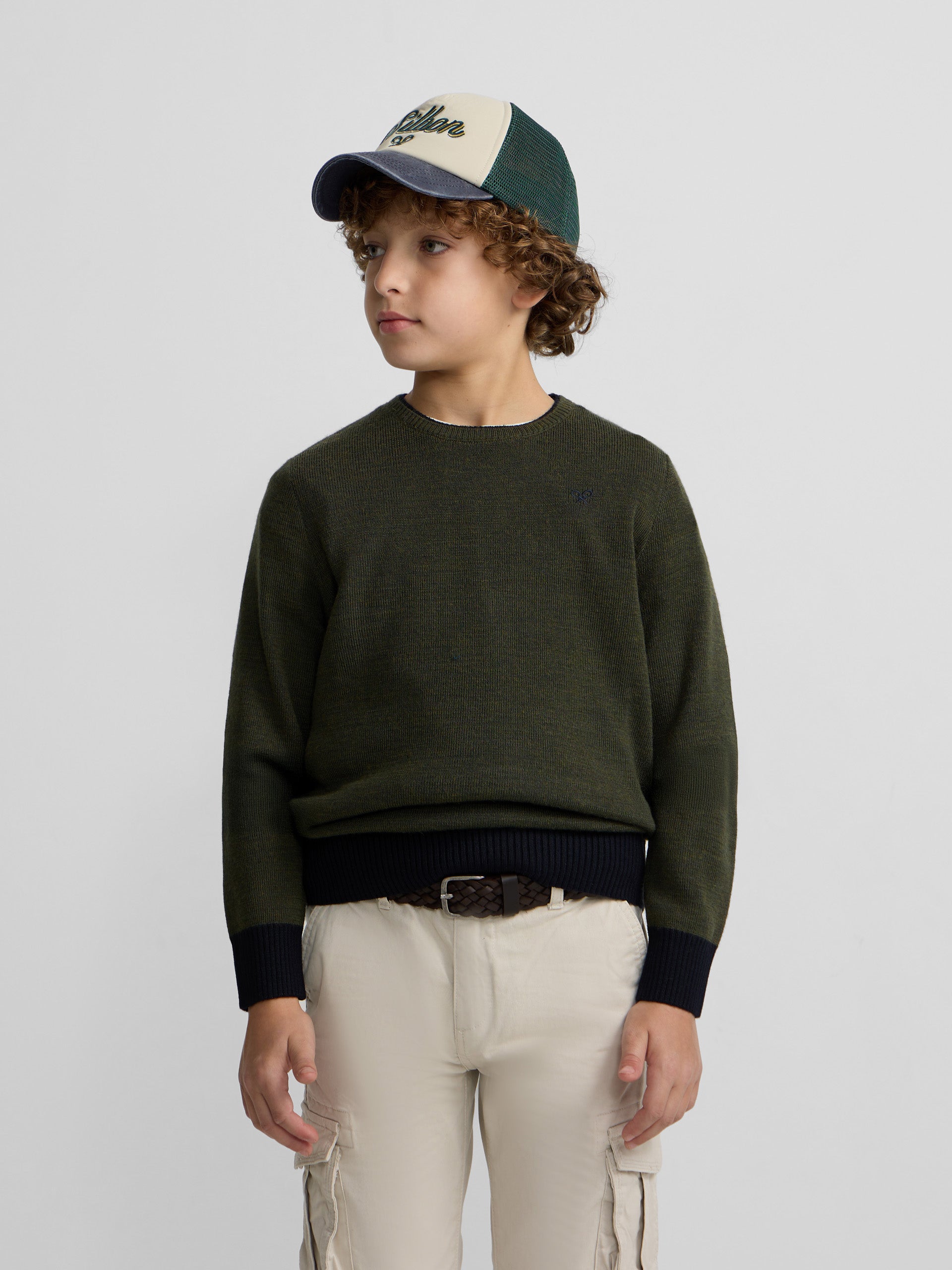 Camisola de criança canelada azul-marinho e verde