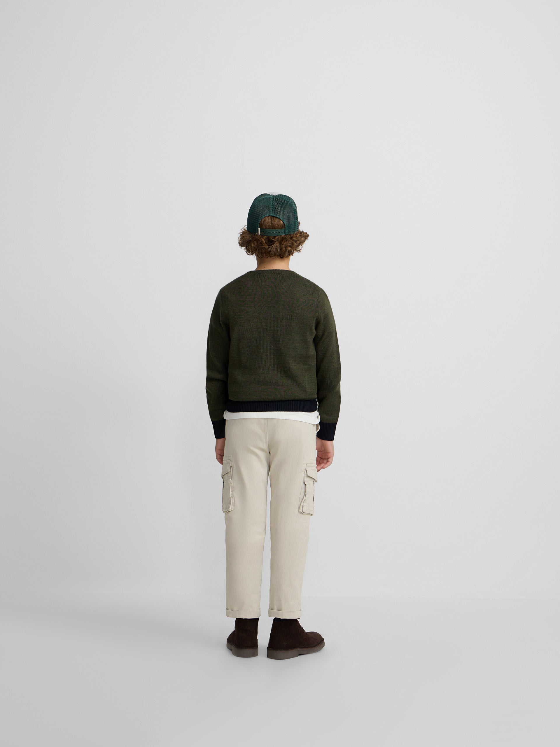 Camisola de criança canelada azul-marinho e verde