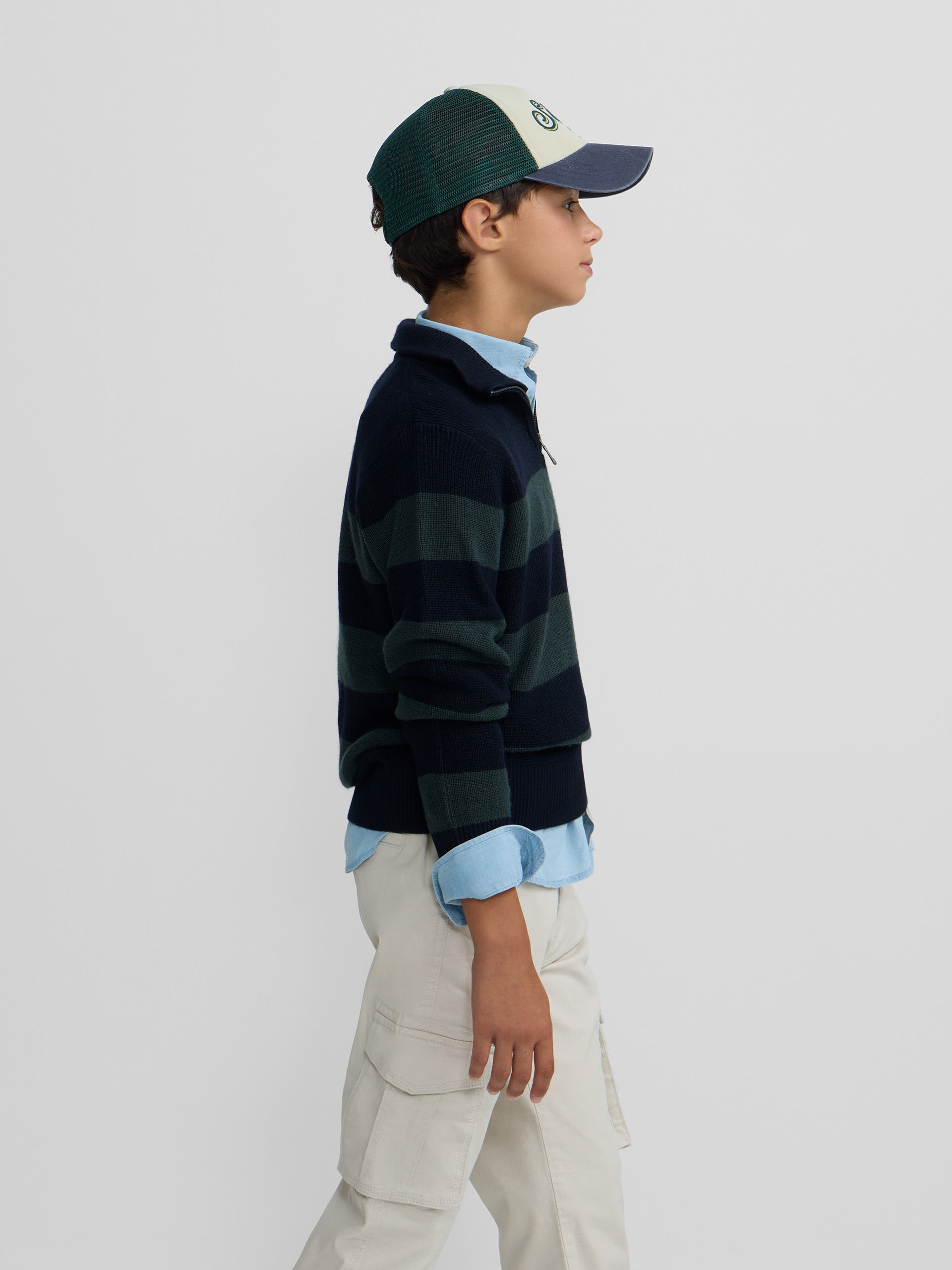 Jersey kids rayas media cremallera verde