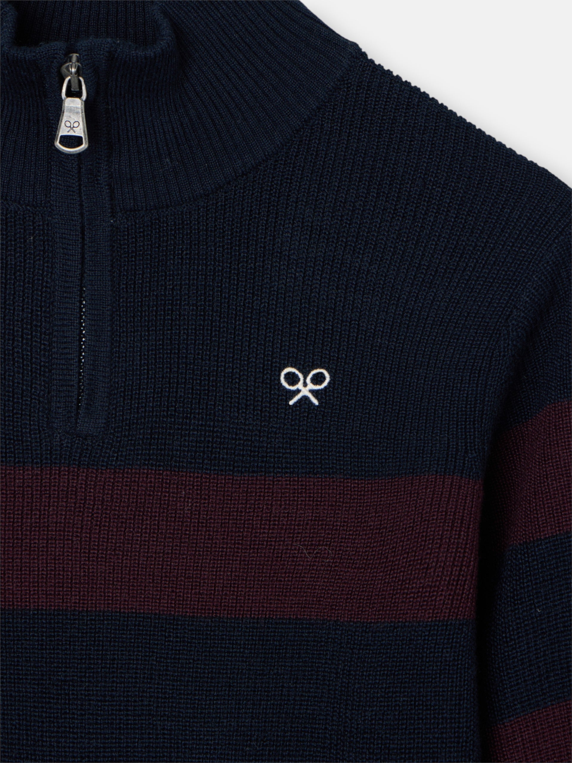 Camisola criança riscas fecho meia bordeaux