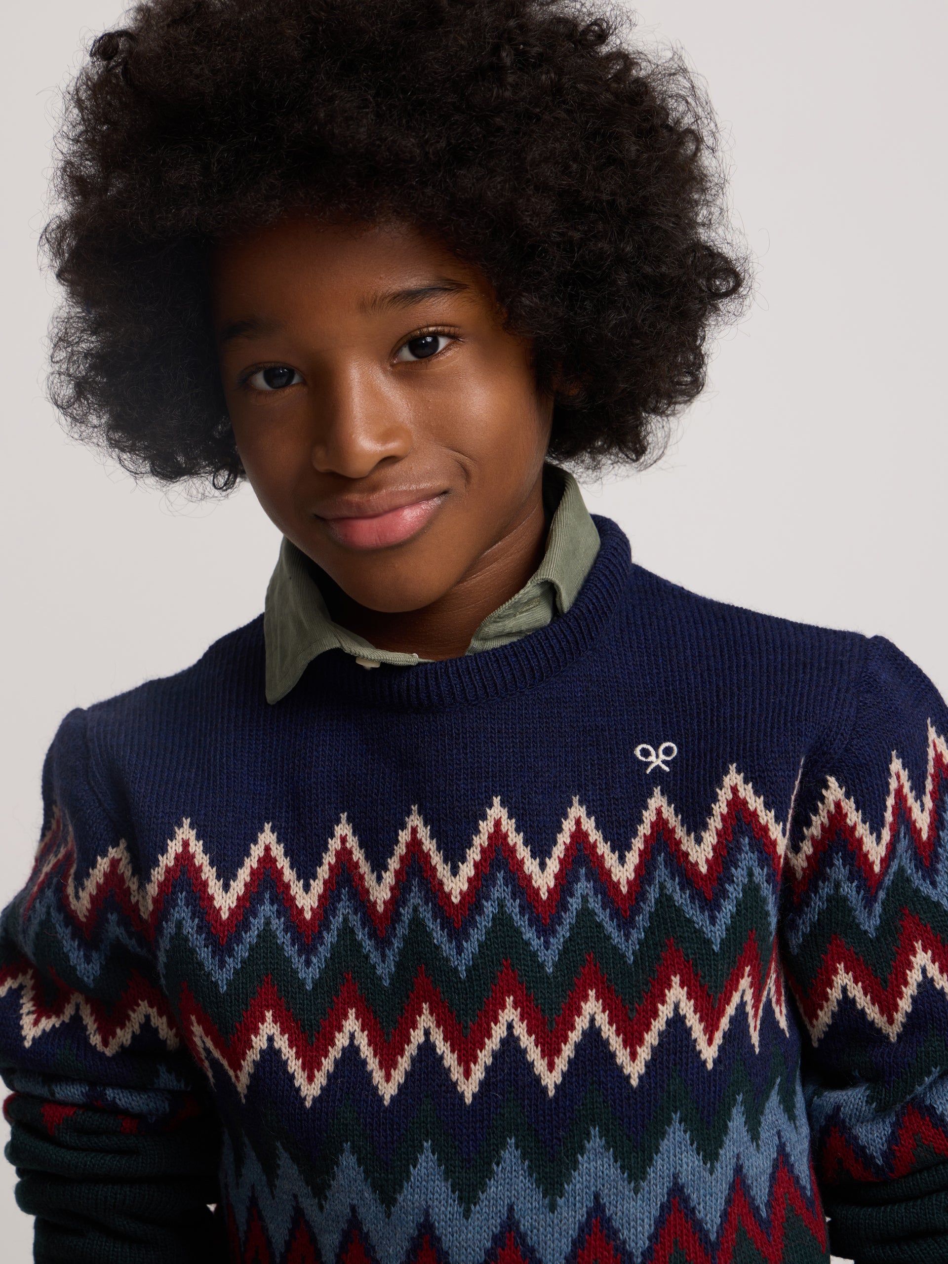 Jersey enfant jacquard vert