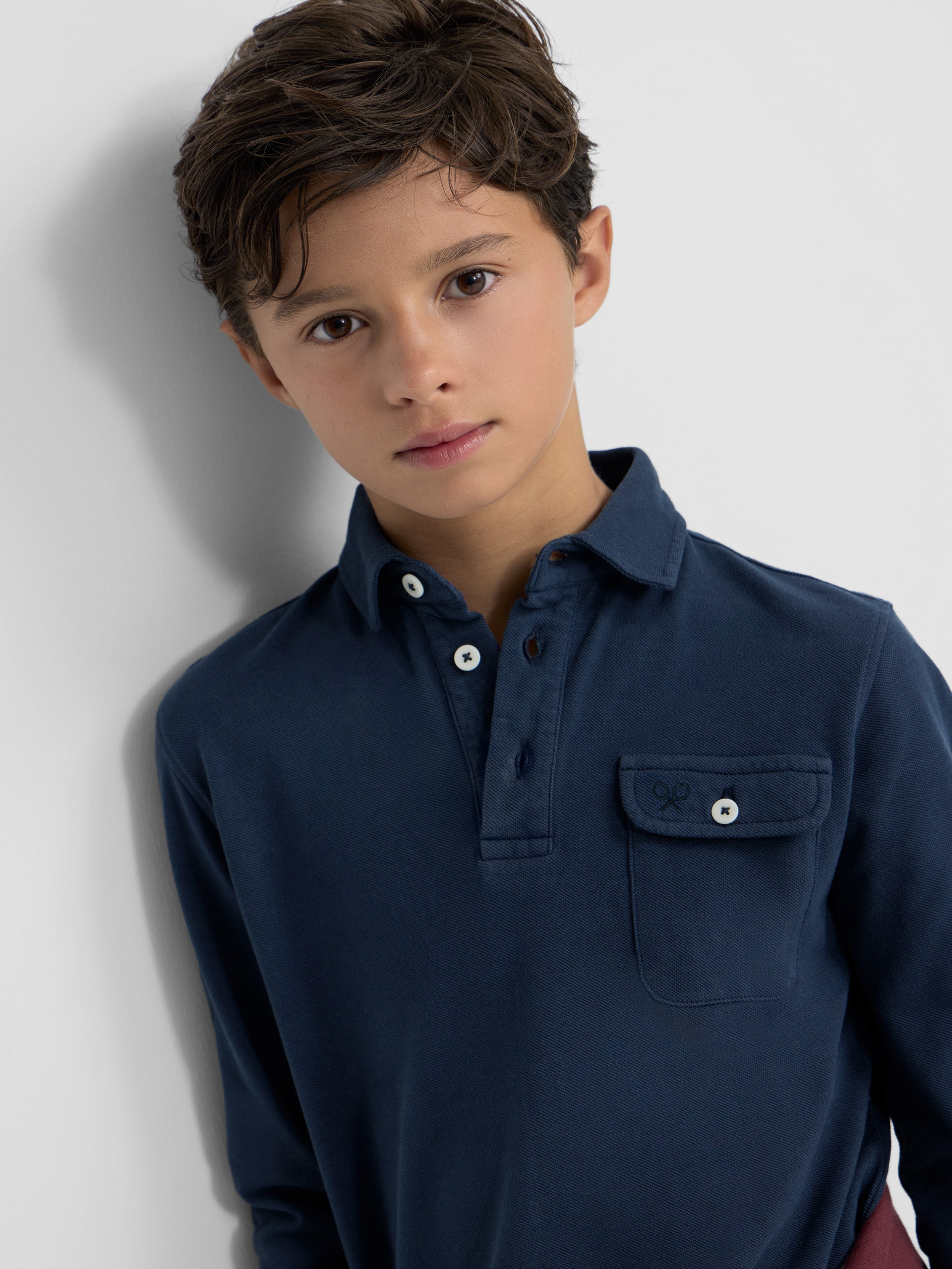 Polo kids manga larga bolsillo azul marino