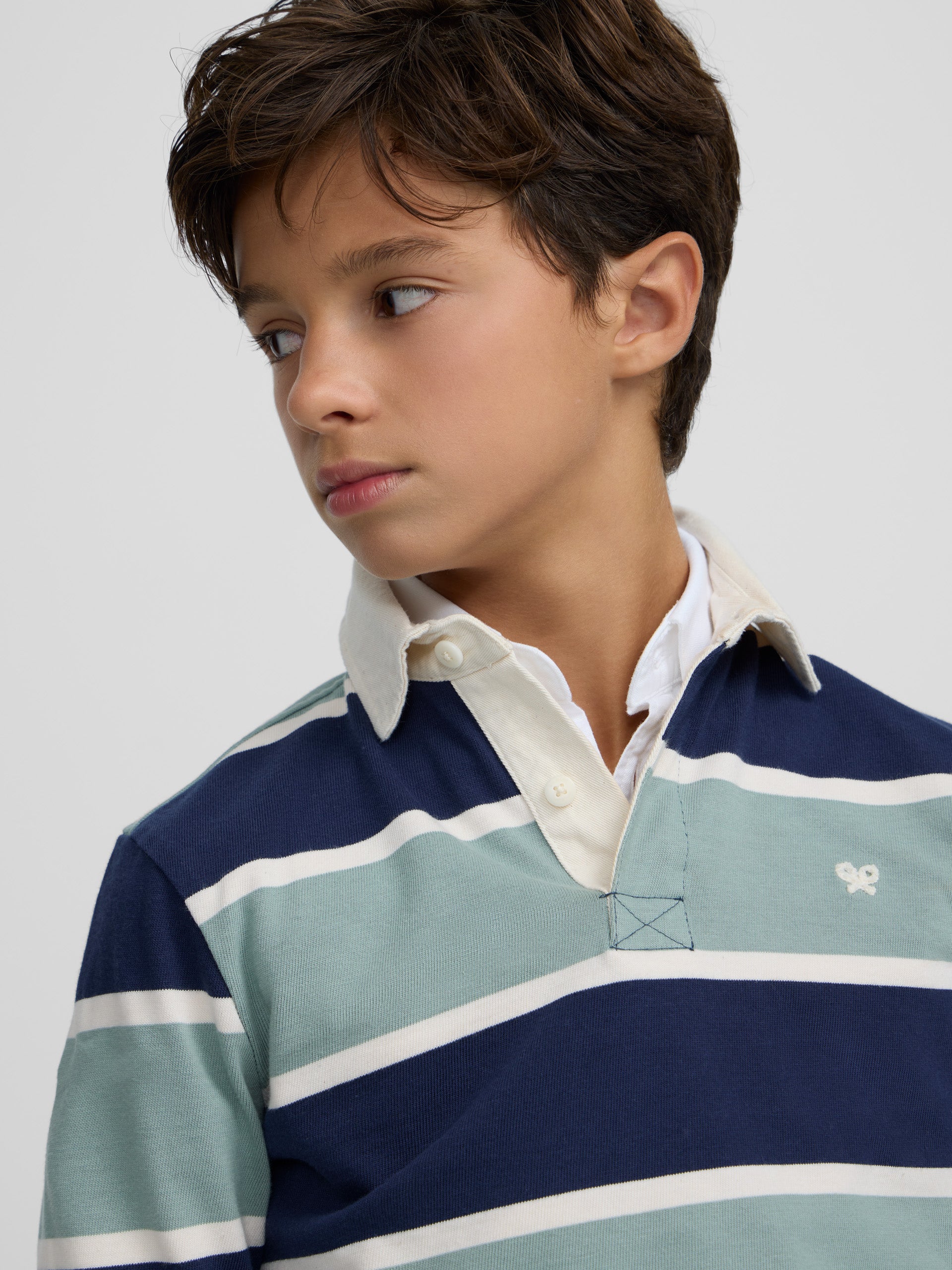 Polo enfant rugby classique à rayures vertes