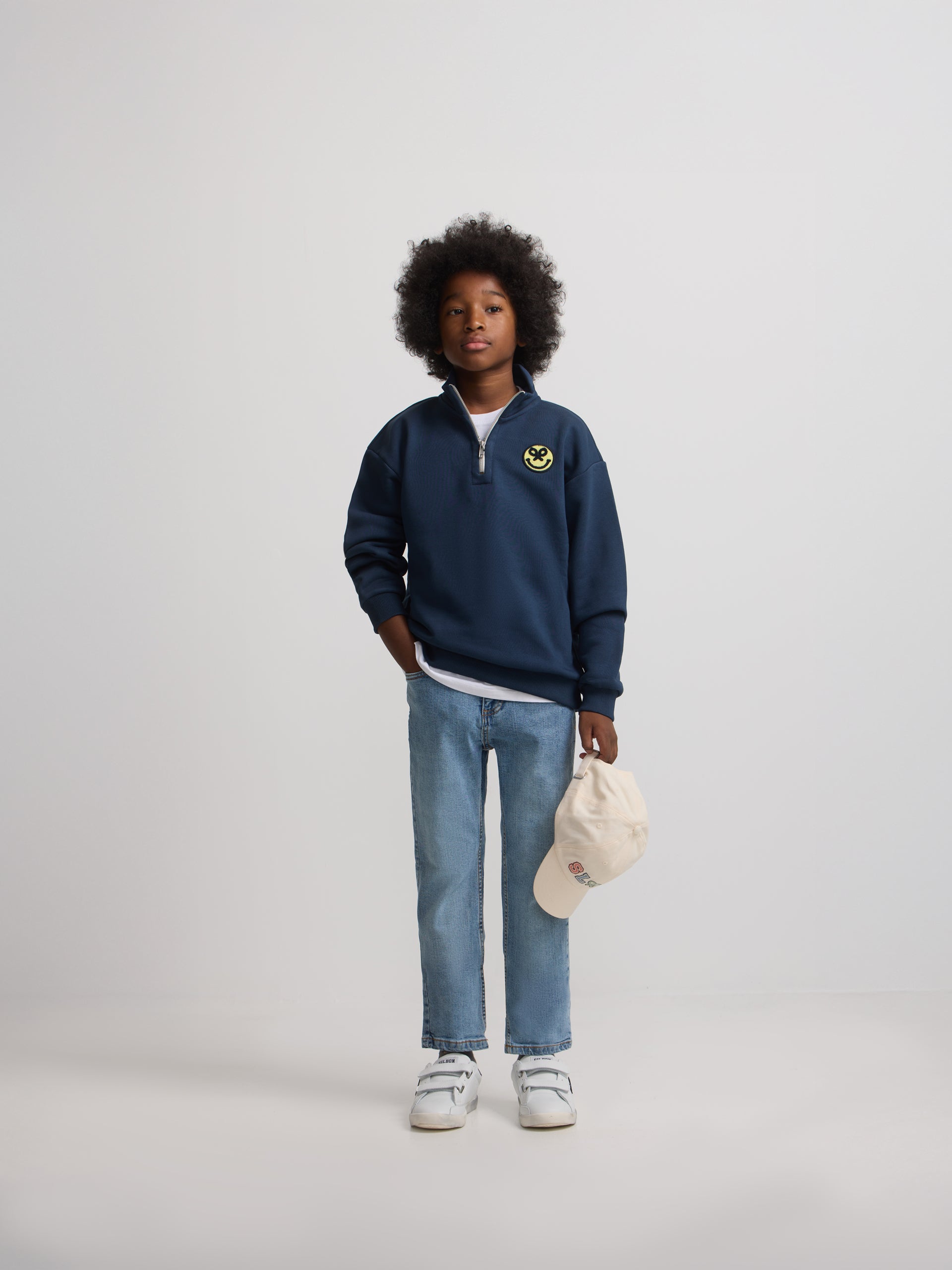 Sweatshirt kids meia fecho acid azul-marinho