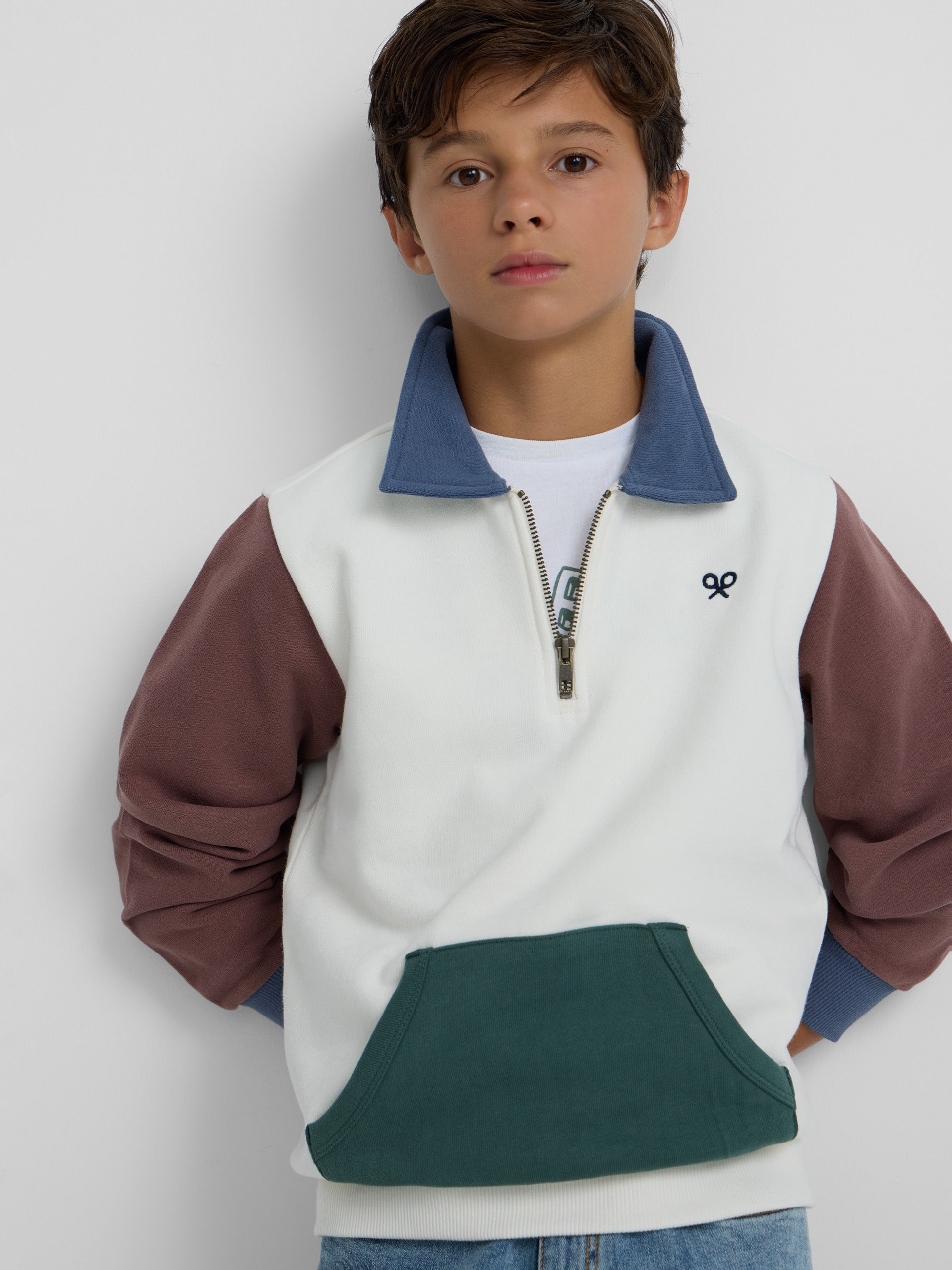 Sudadera kids media cremallera multicolor blanco