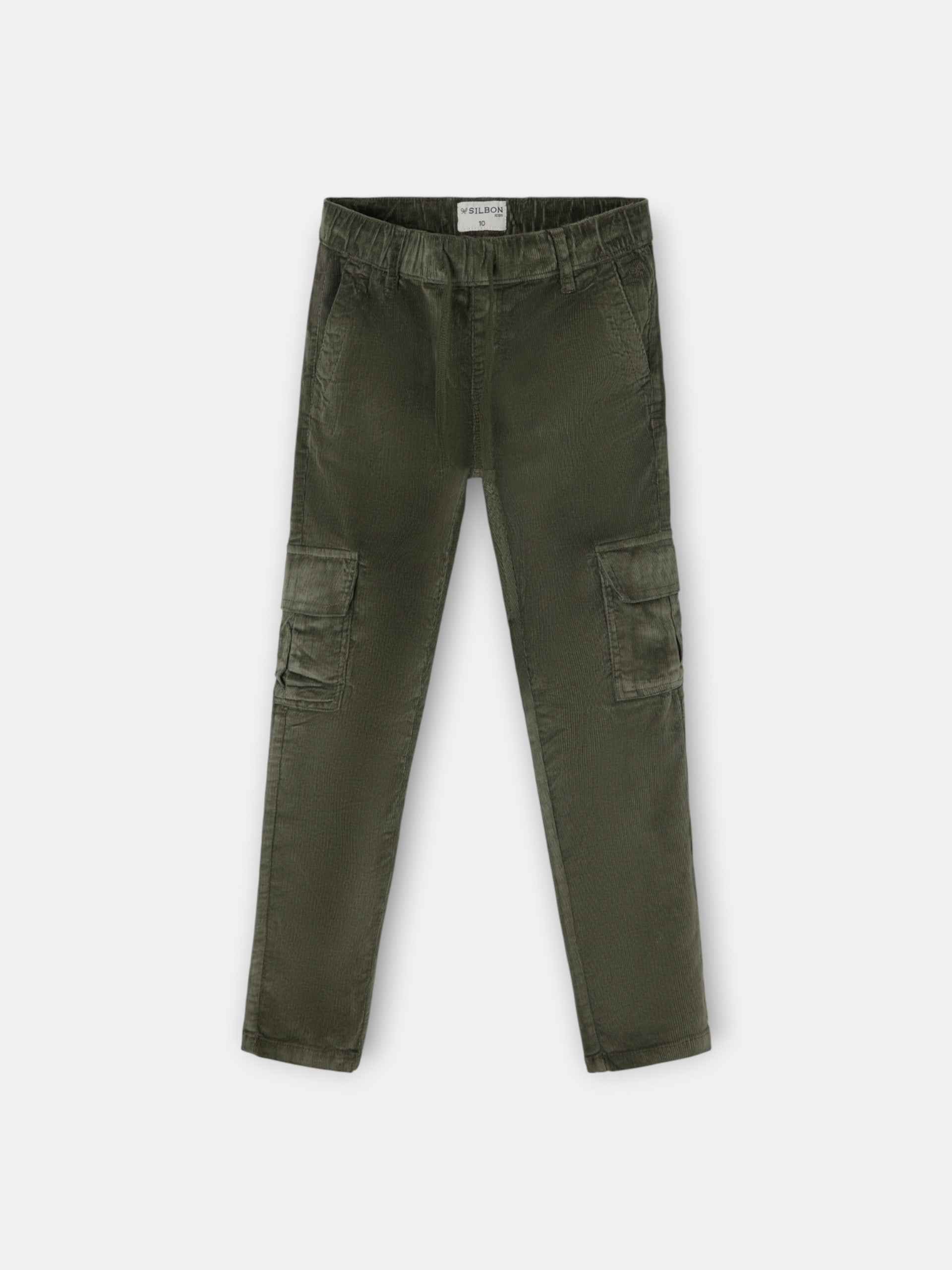 Calças desportivas cargo de bombazina verde para crianças