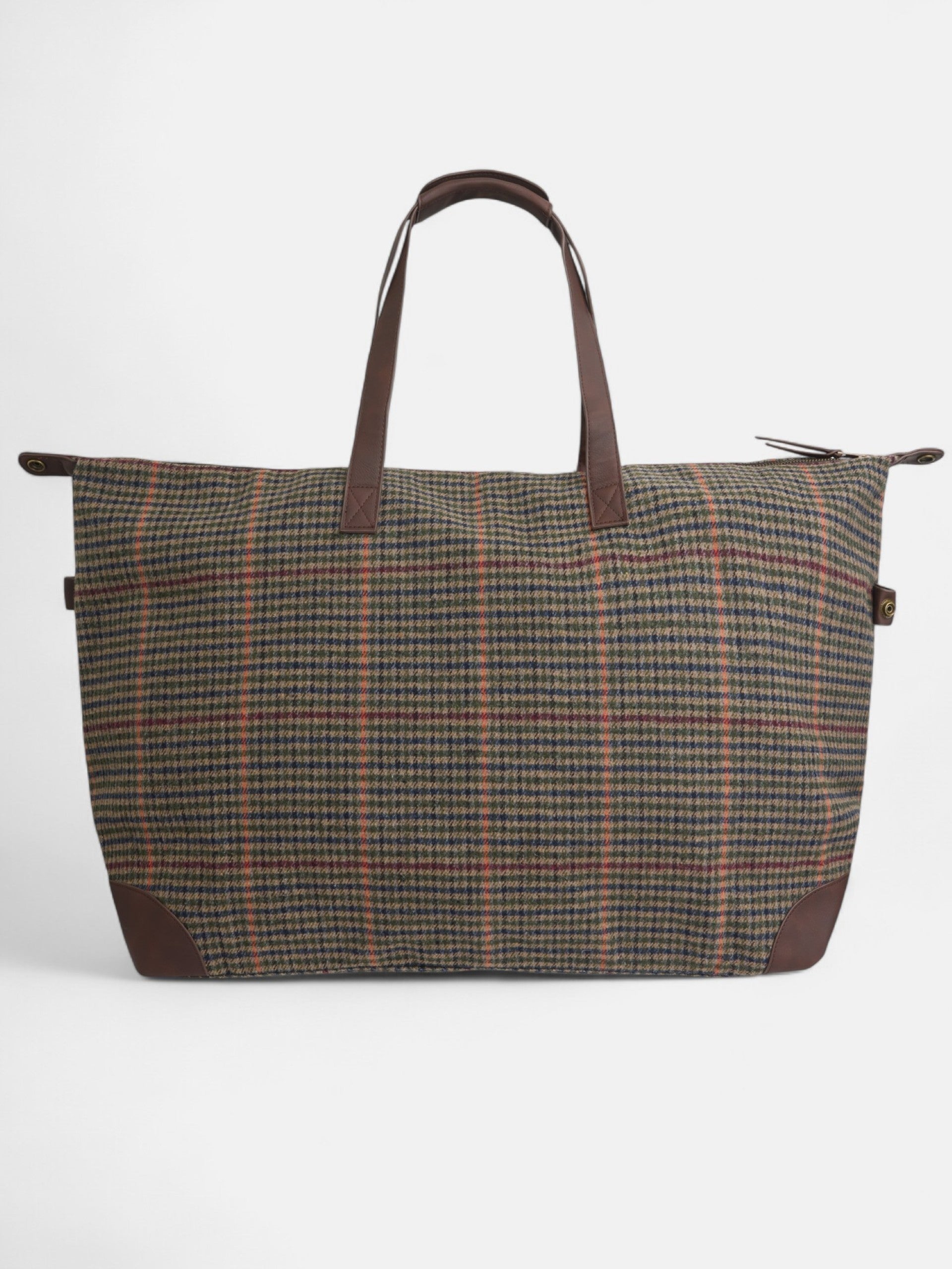 Brown plaid fabric casual travel bag