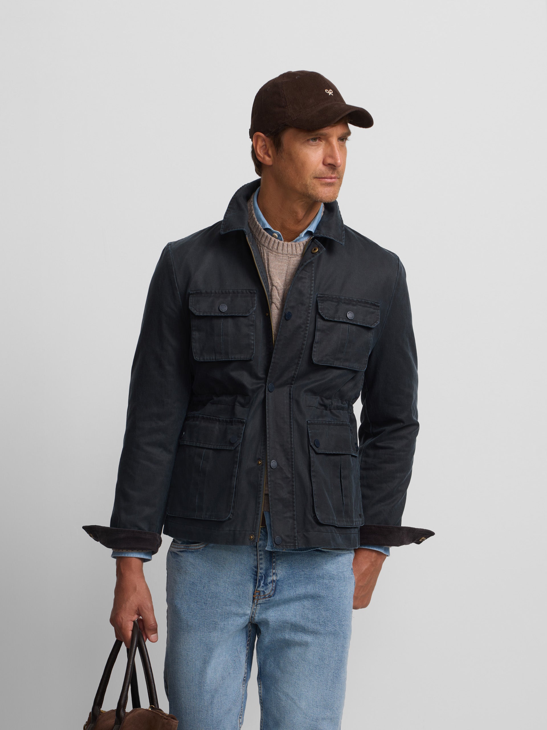 Navy blue jacket with pockets