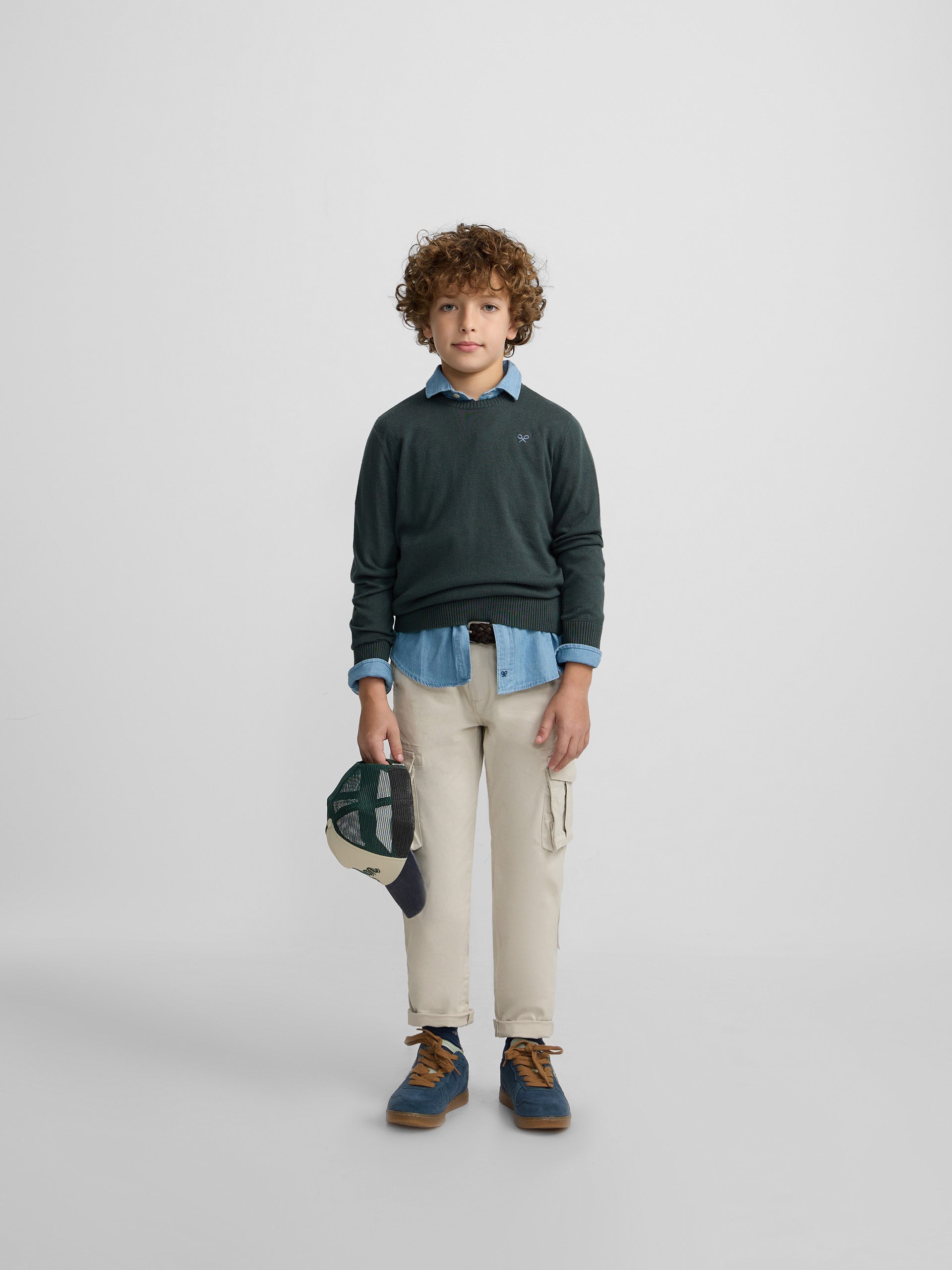 Camisola de criança gola redonda verde