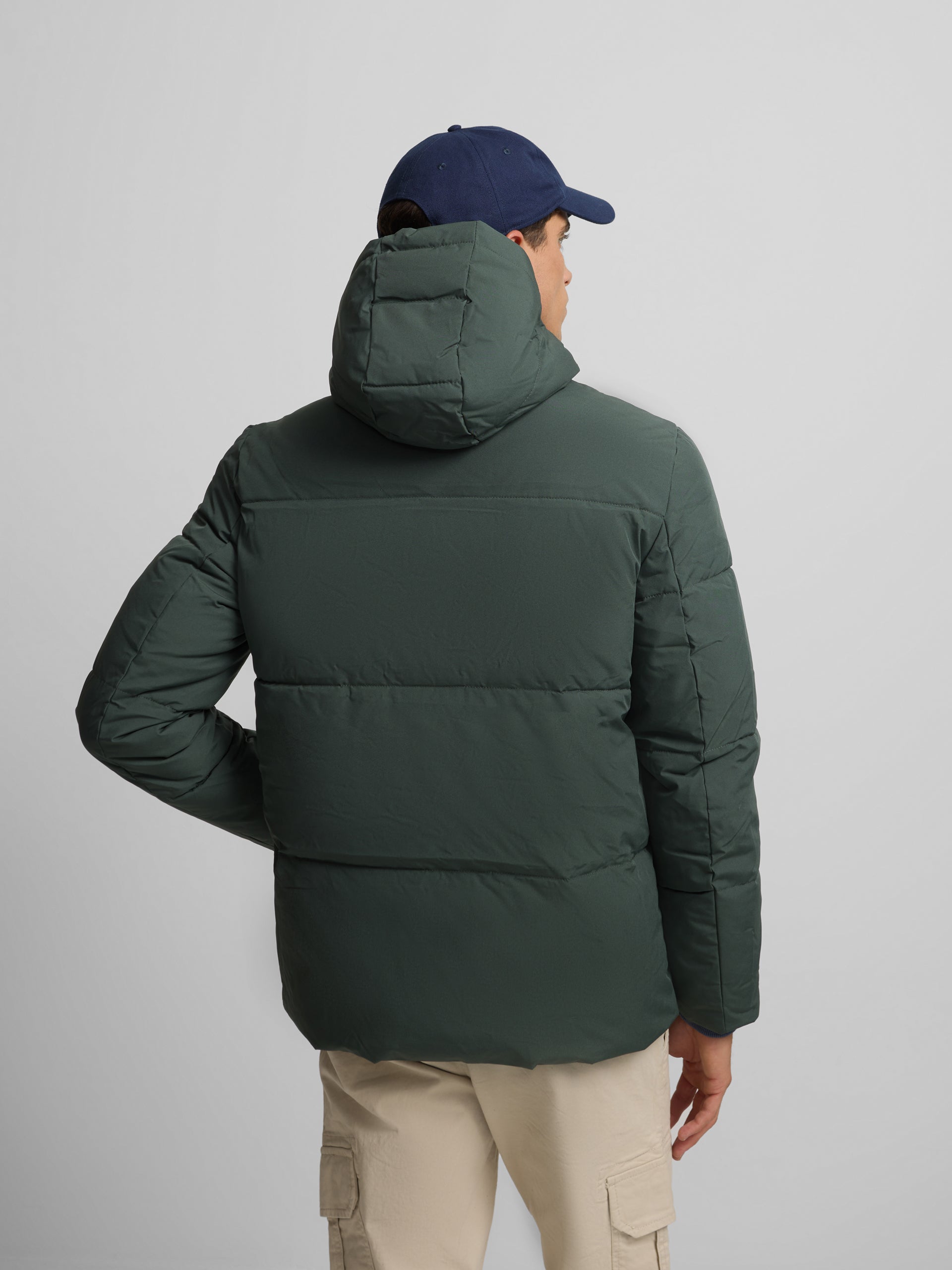 Warm green technical hooded coat