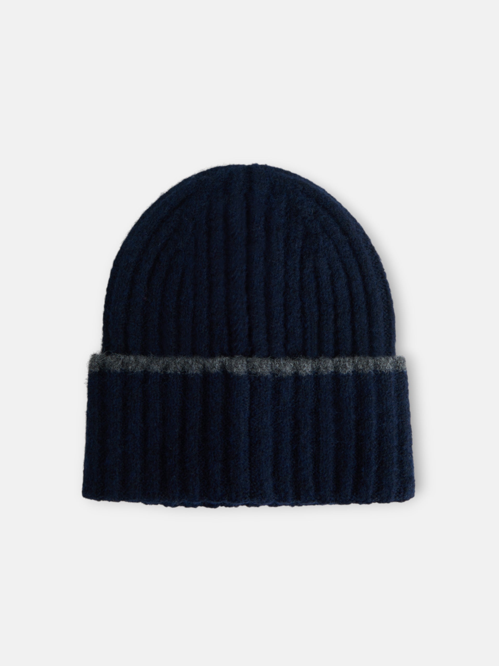 Gorro de malha com risca em contraste azul-marinho