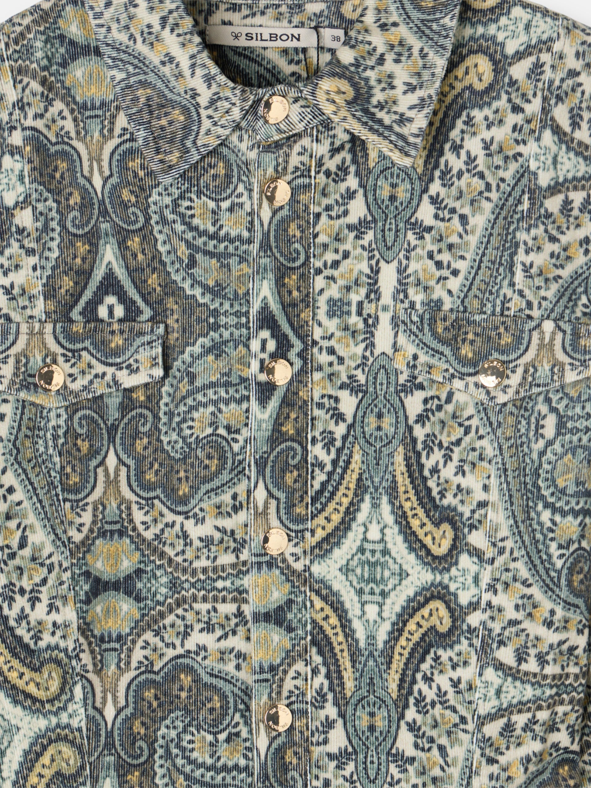 Green cashmere print corduroy jumpsuit