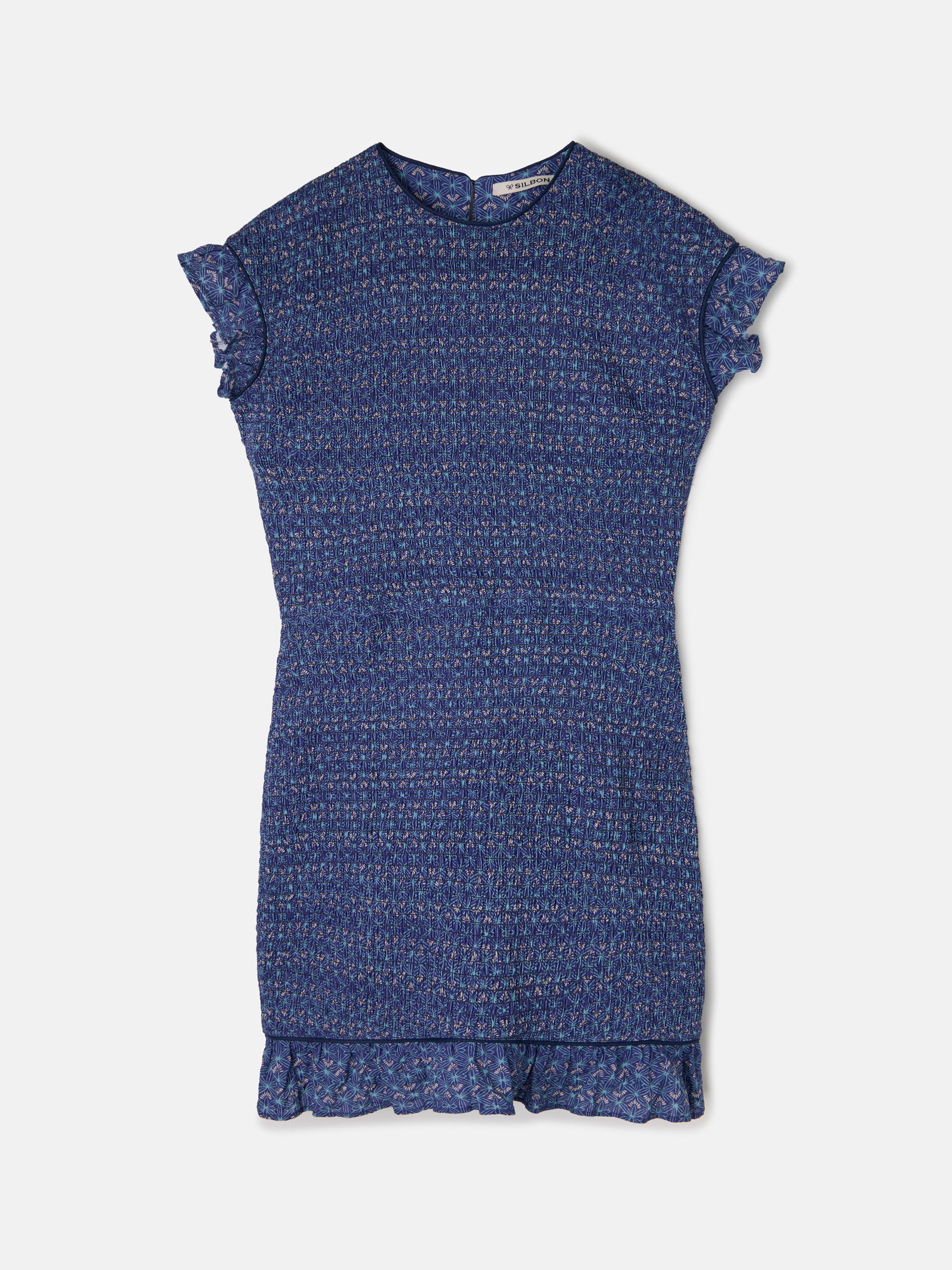 Vestido mini franzido estampado azul