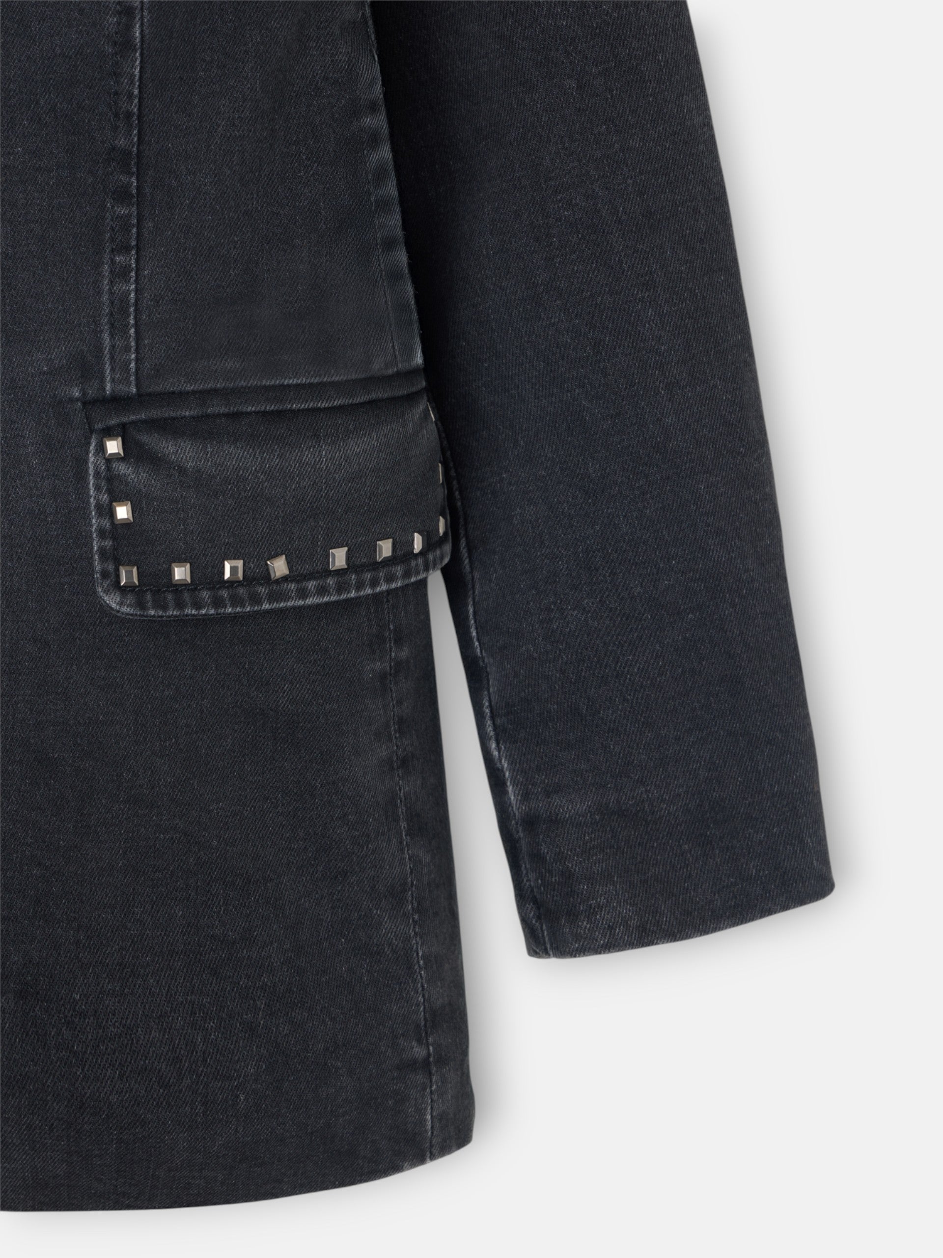 gray studded denim blazer