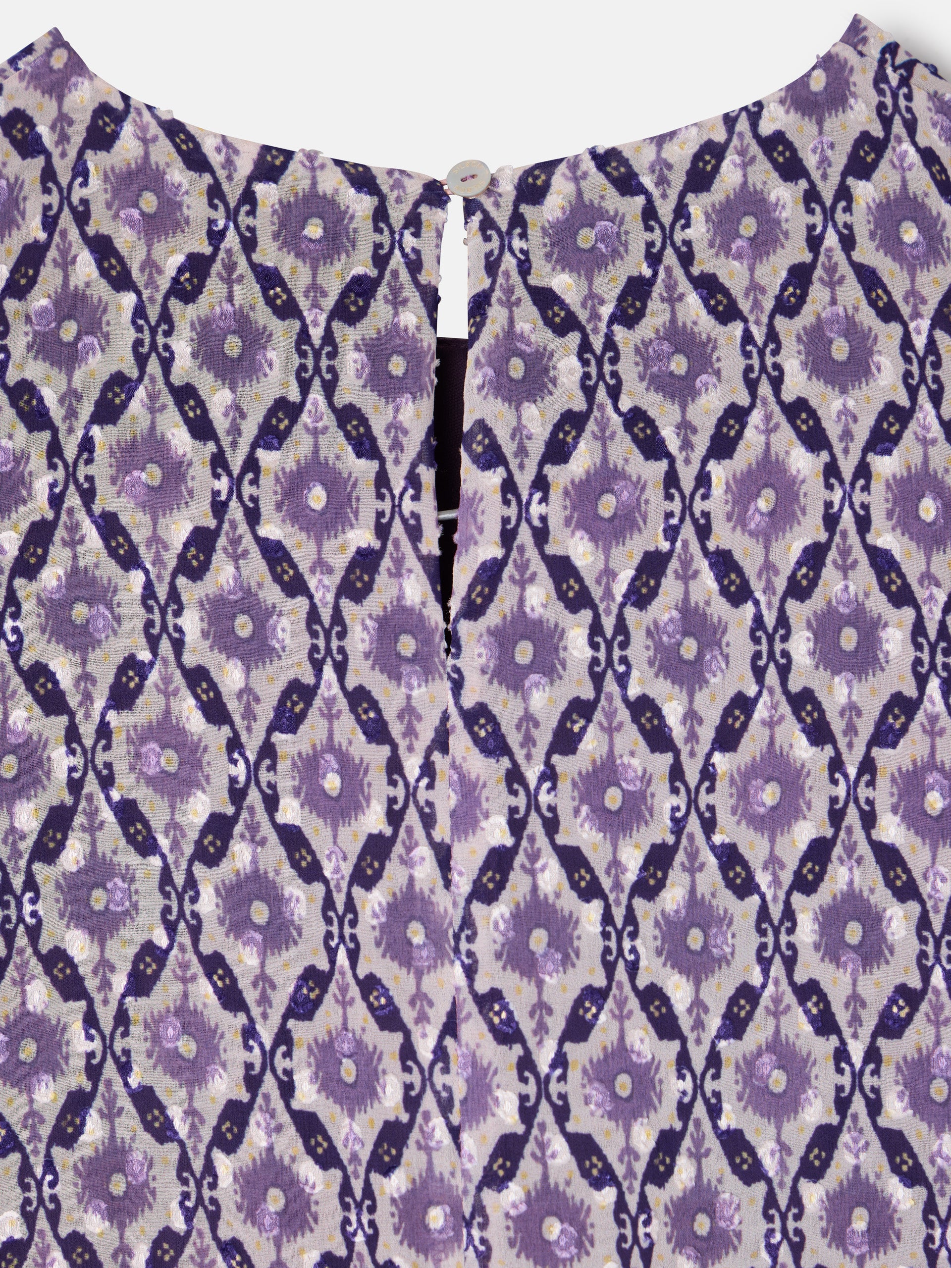 Vestido comprido franzido estampado malva